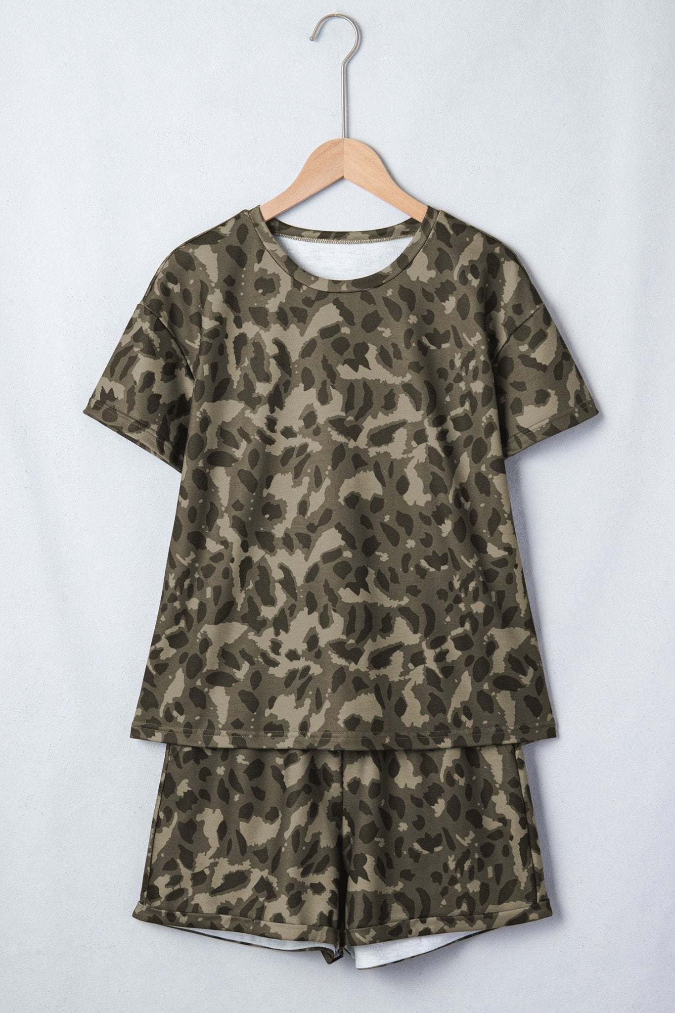 Leopard Crew Neck Tee & High Waist Shorts Set - Rooted & Reckless Co.