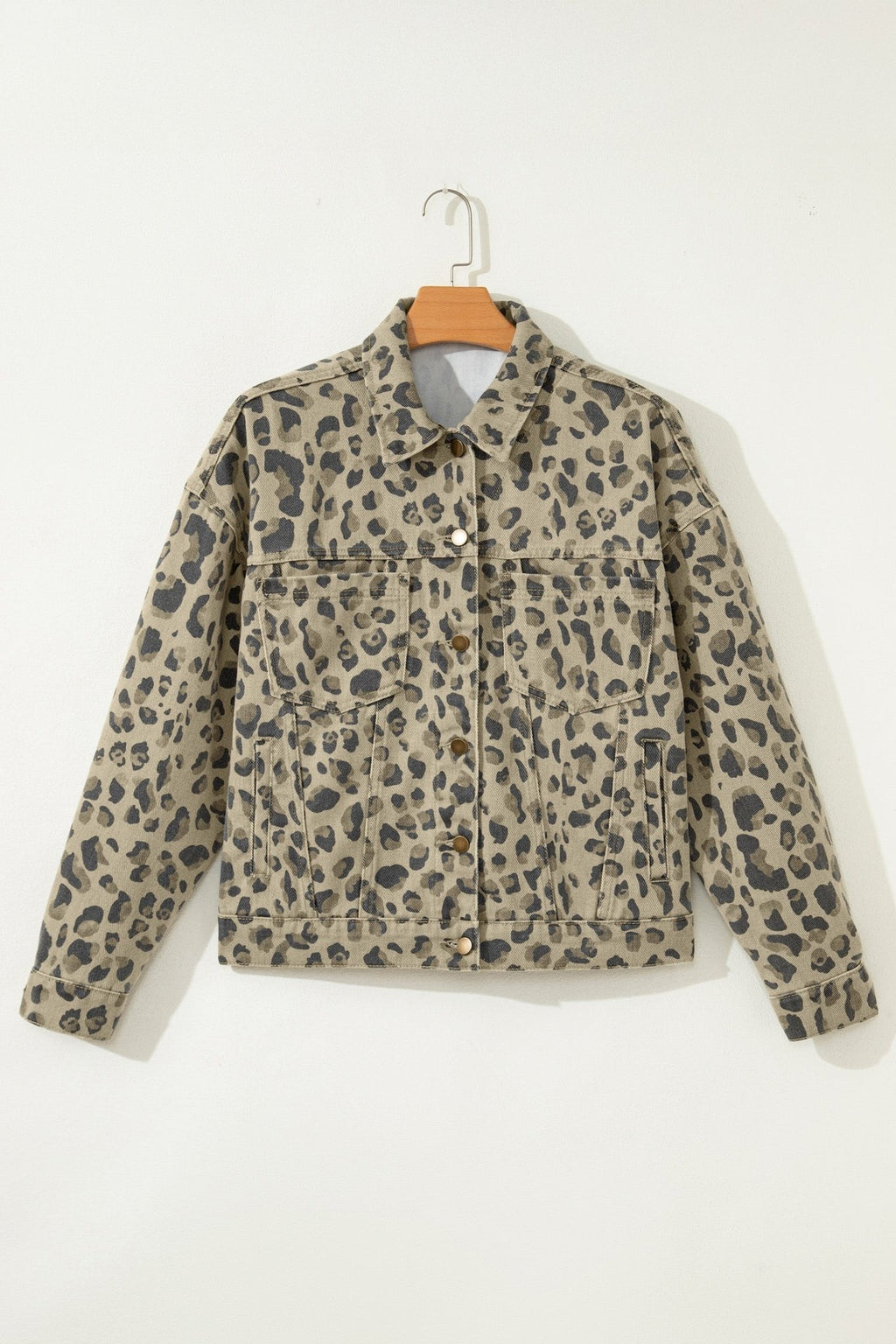 Leopard Denim Button Down Jacket - Rooted & Reckless Co.