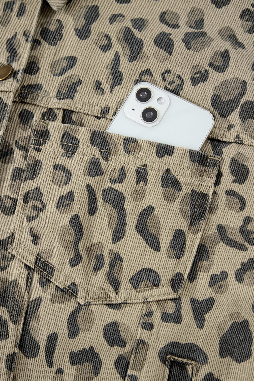 Leopard Denim Button Down Jacket - Rooted & Reckless Co.