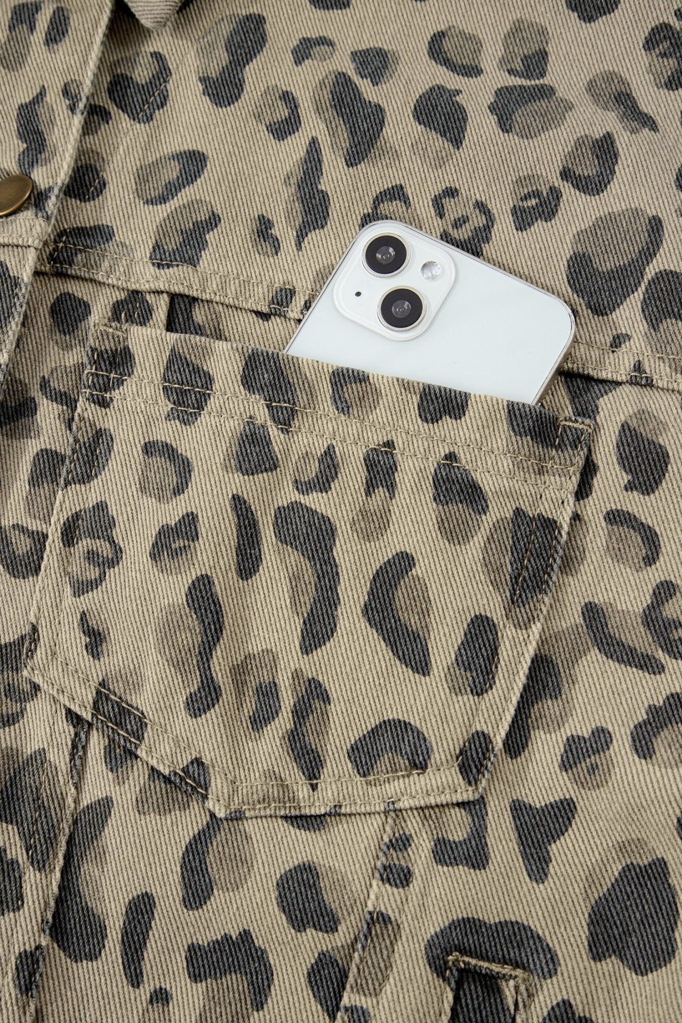 Leopard Denim Button Down Jacket - Rooted & Reckless Co.