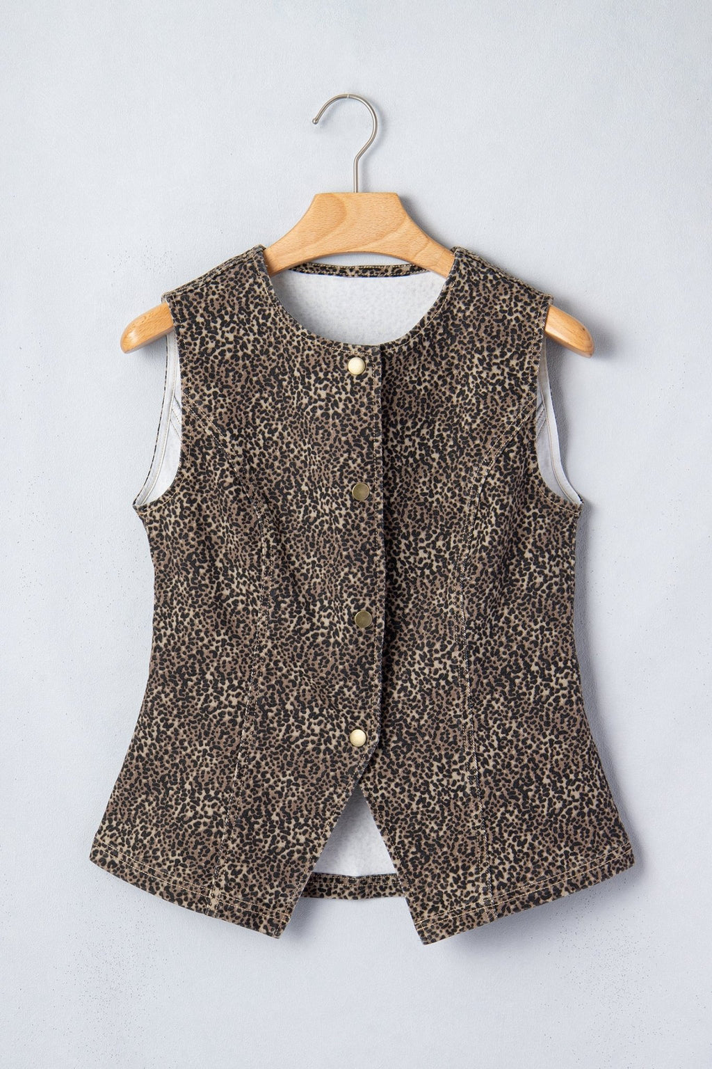 Leopard Denim Button Front Vest - Rooted & Reckless Co.