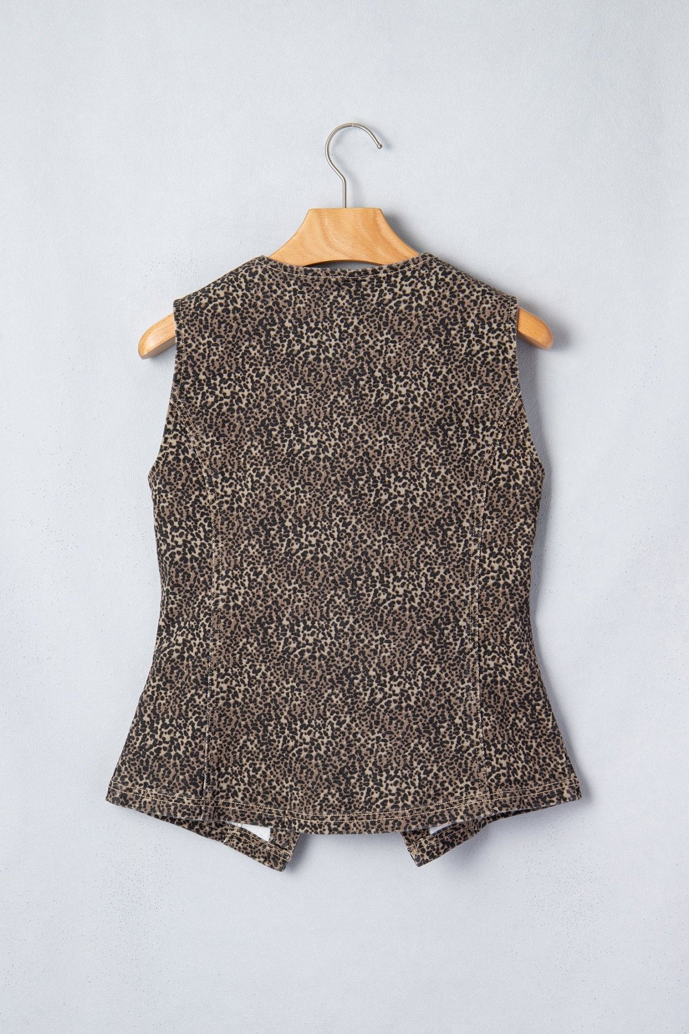 Leopard Denim Button Front Vest - Rooted & Reckless Co.