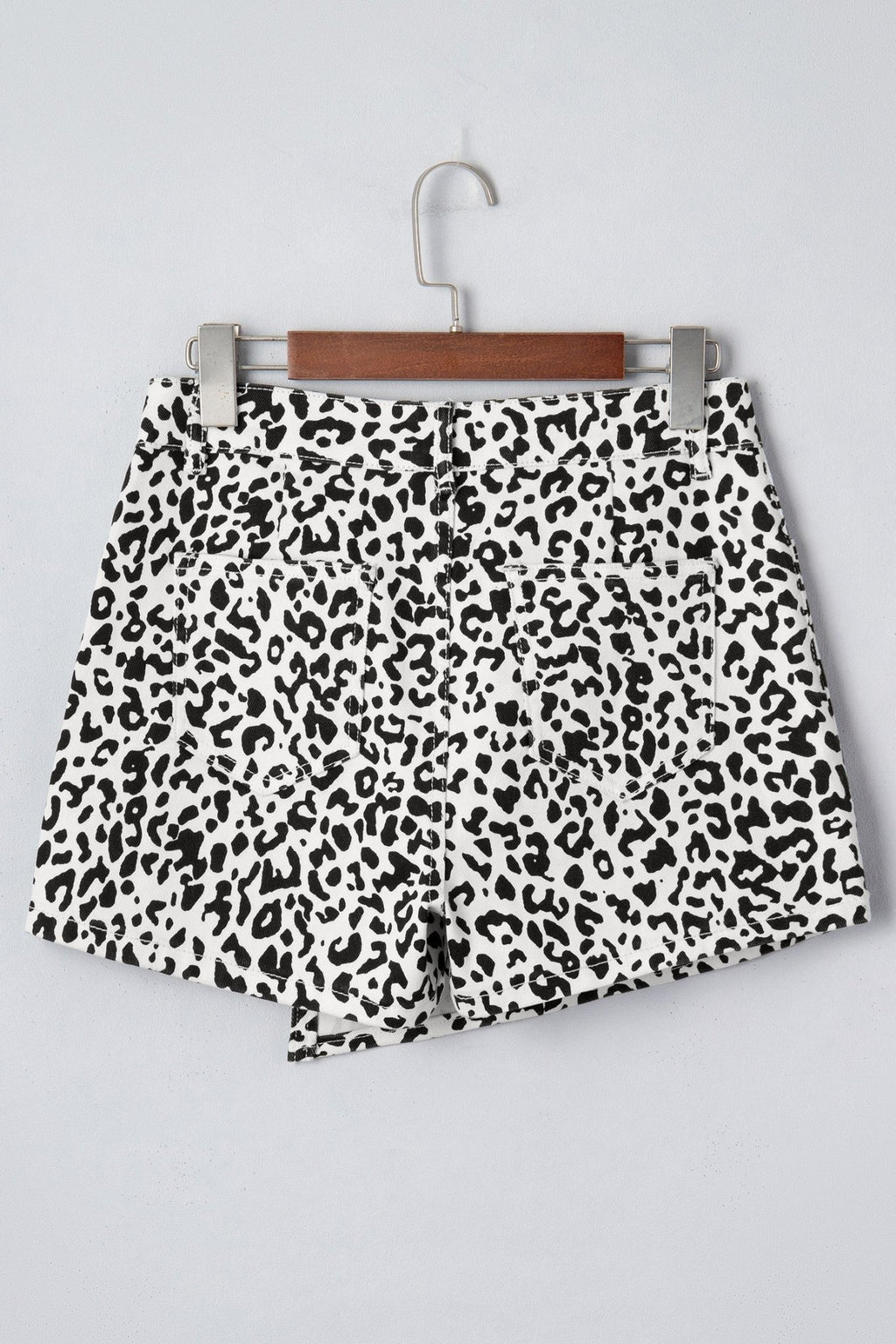 Leopard Denim Buttoned Overlap Shorts - Rooted & Reckless Co.