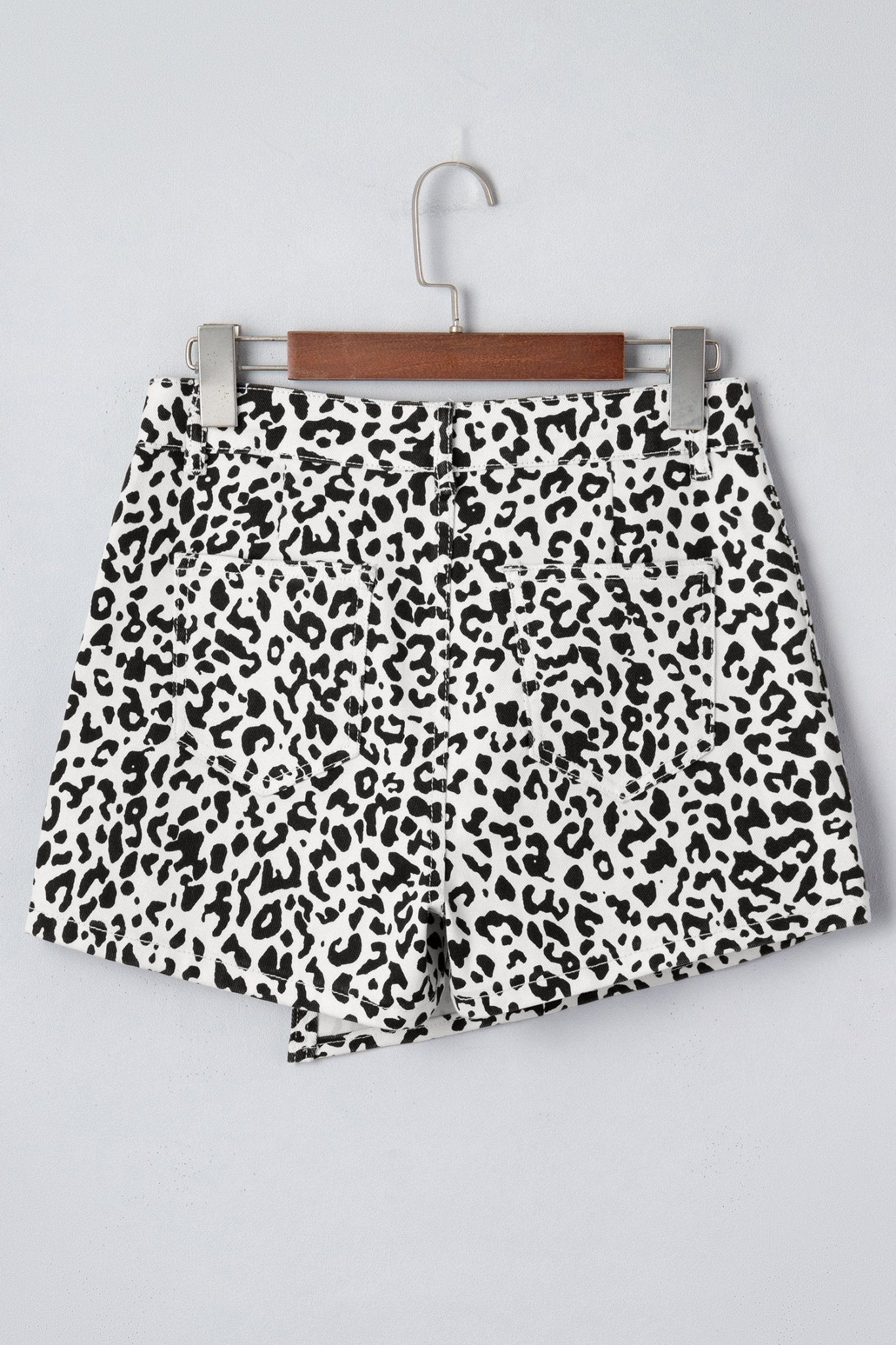 Leopard Denim Buttoned Overlap Shorts - Rooted & Reckless Co.