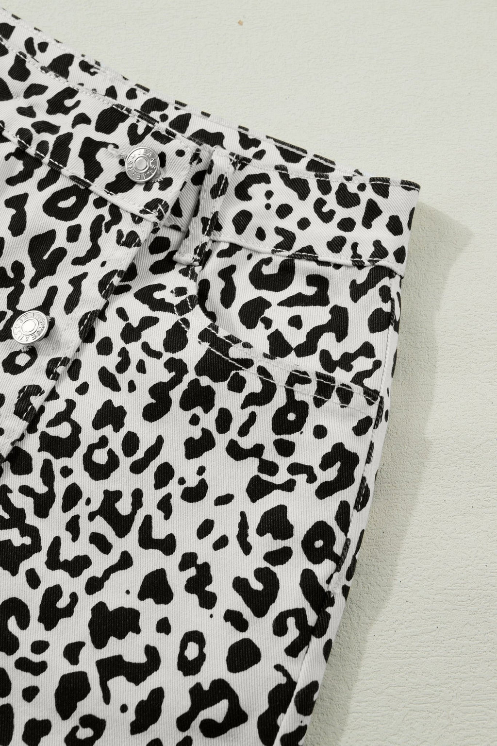 Leopard Denim Buttoned Overlap Shorts - Rooted & Reckless Co.