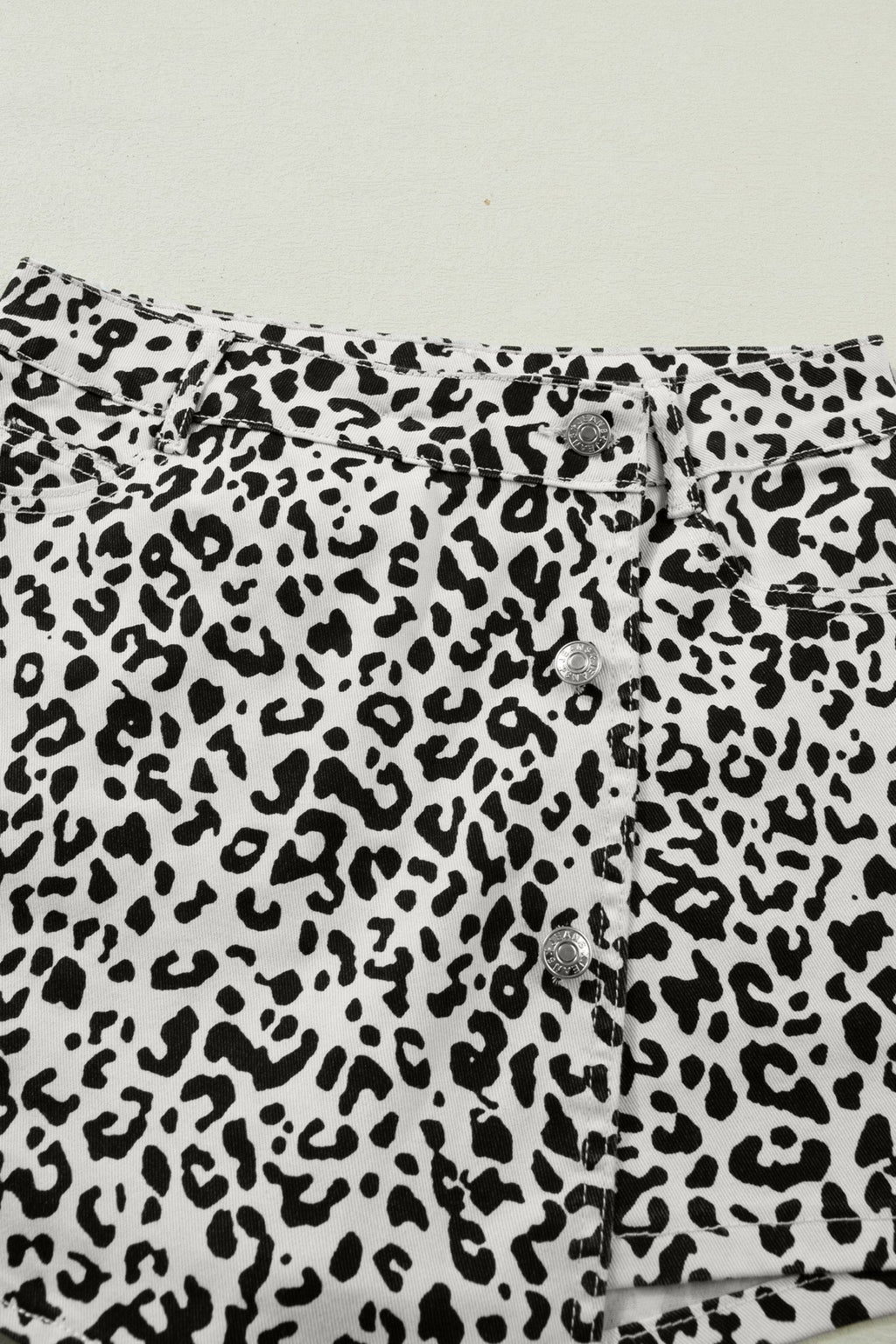 Leopard Denim Buttoned Overlap Shorts - Rooted & Reckless Co.