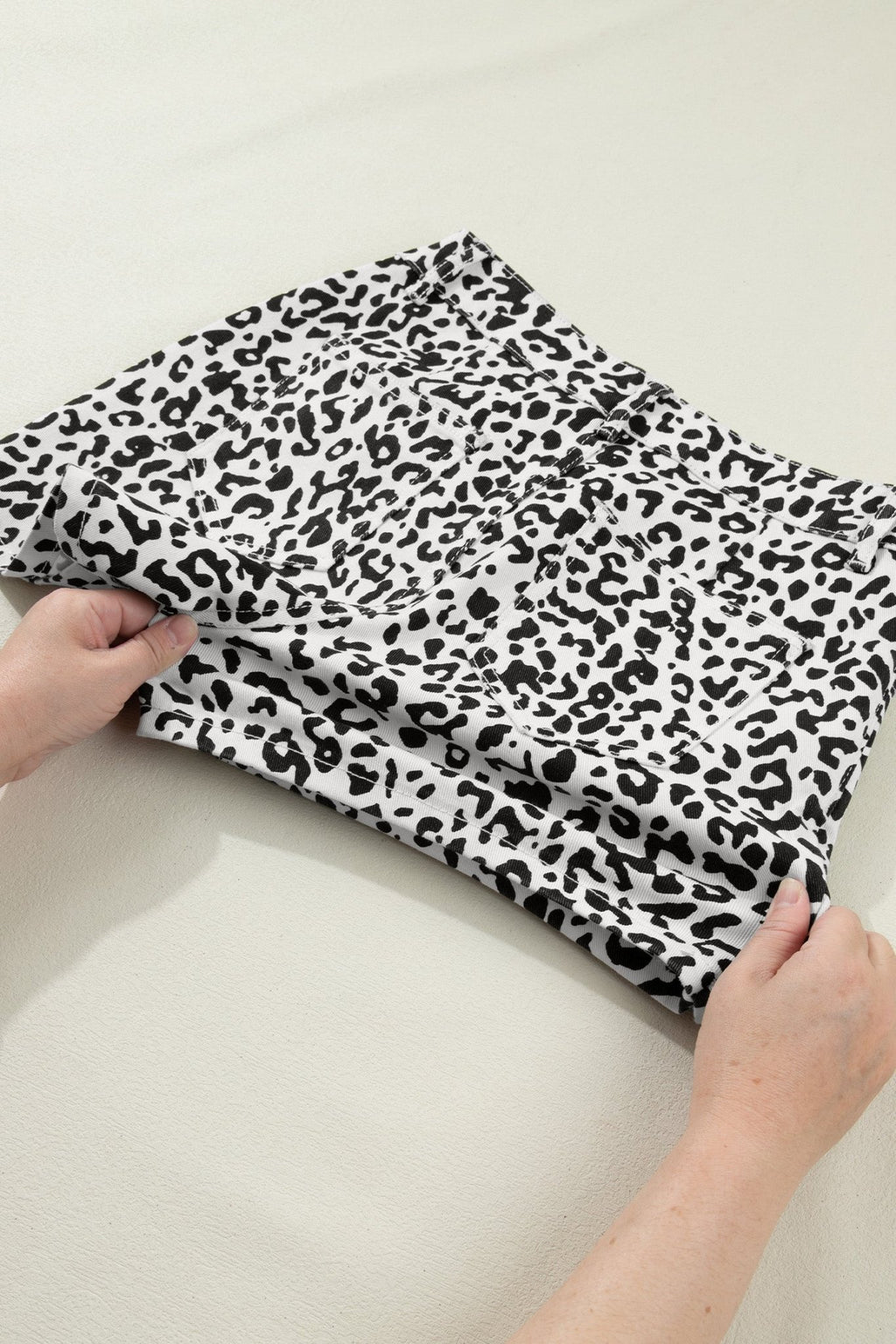 Leopard Denim Buttoned Overlap Shorts - Rooted & Reckless Co.