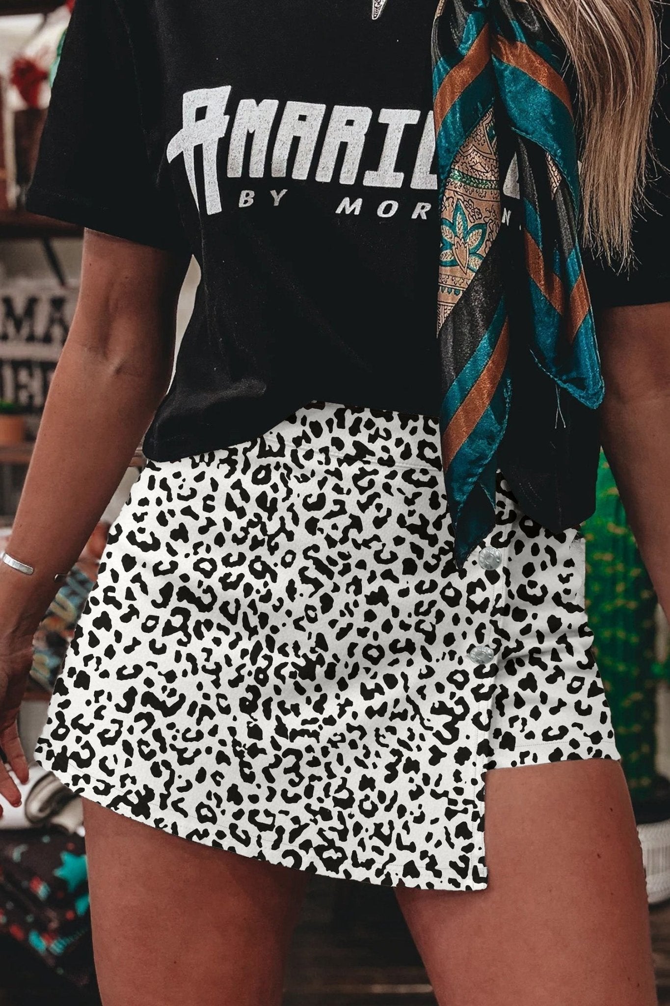 Leopard Denim Buttoned Overlap Shorts - Rooted & Reckless Co.