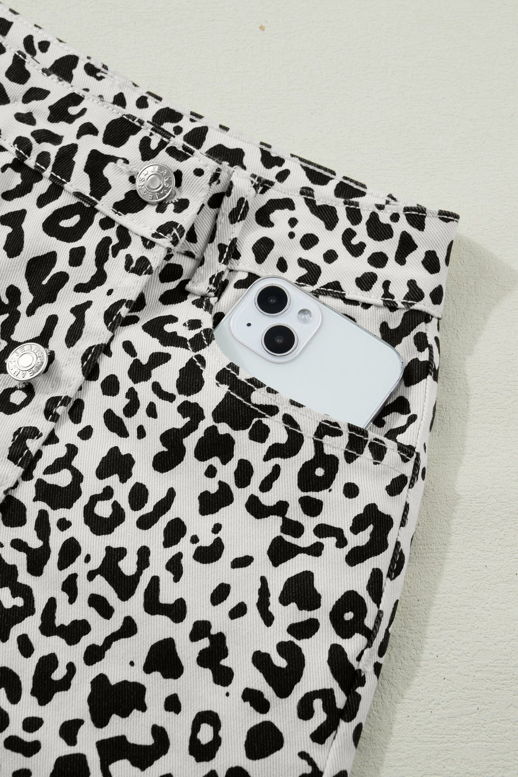 Leopard Denim Buttoned Overlap Shorts - Rooted & Reckless Co.