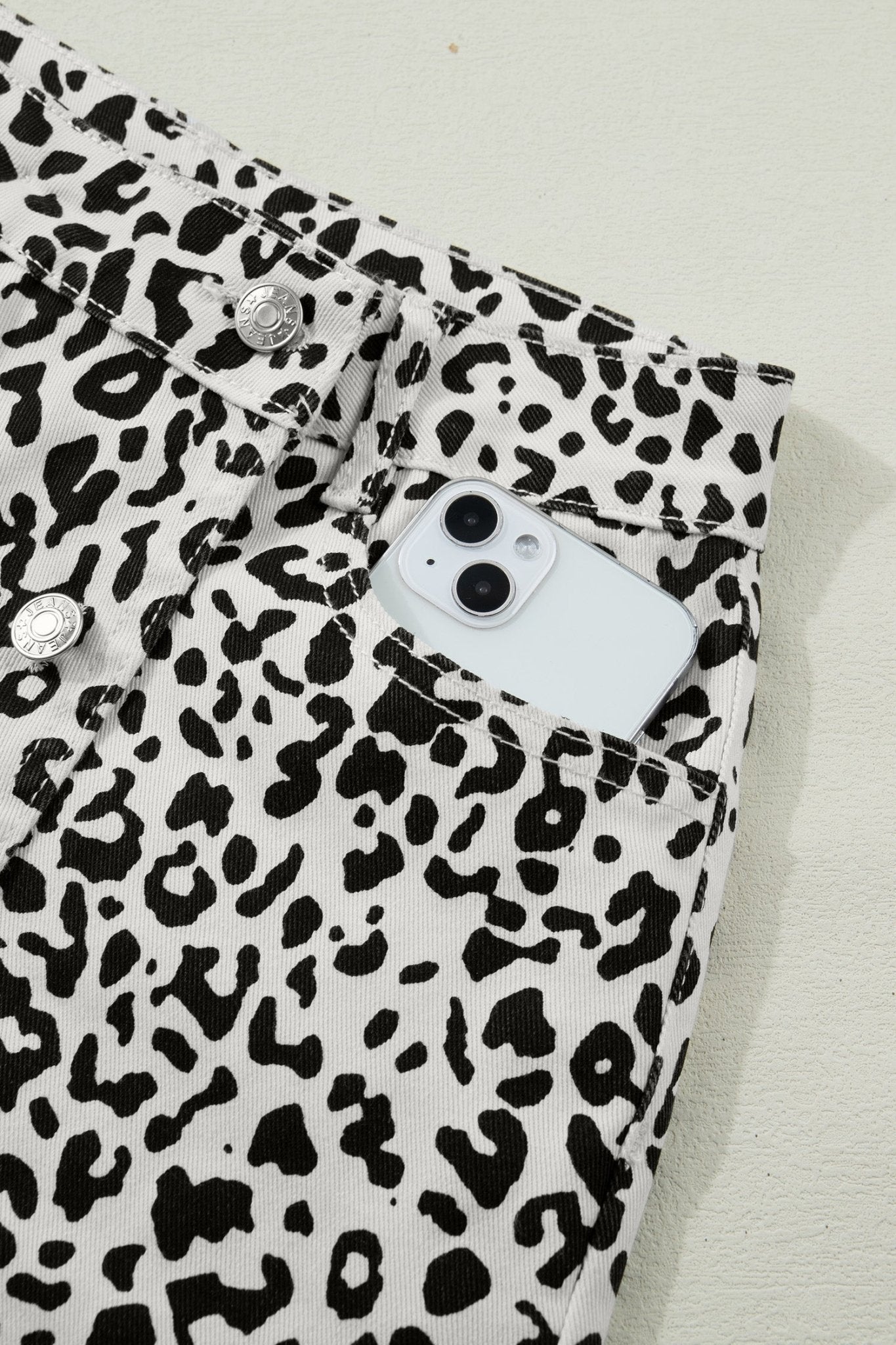 Leopard Denim Buttoned Overlap Shorts - Rooted & Reckless Co.