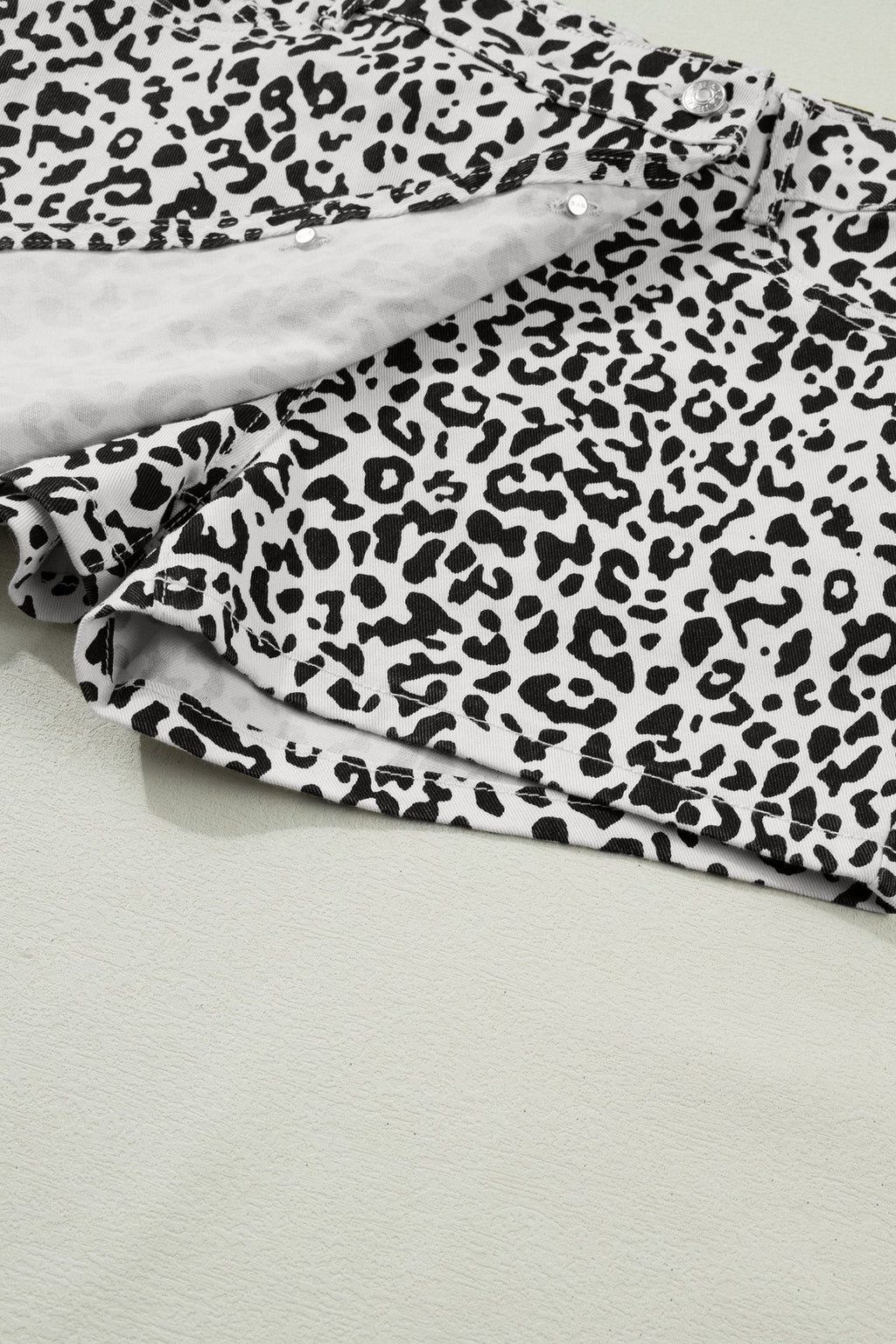 Leopard Denim Buttoned Overlap Shorts - Rooted & Reckless Co.