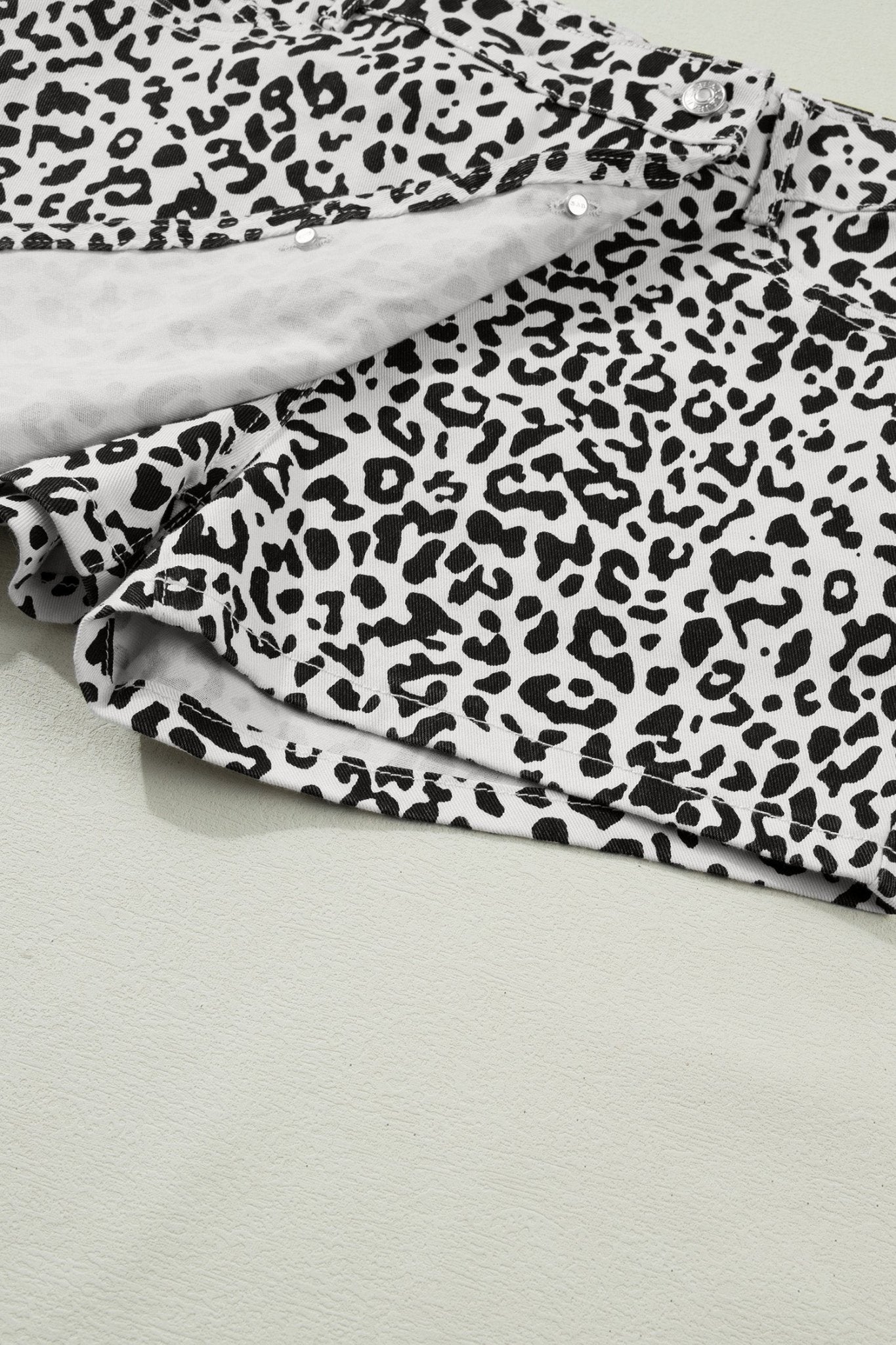 Leopard Denim Buttoned Overlap Shorts - Rooted & Reckless Co.