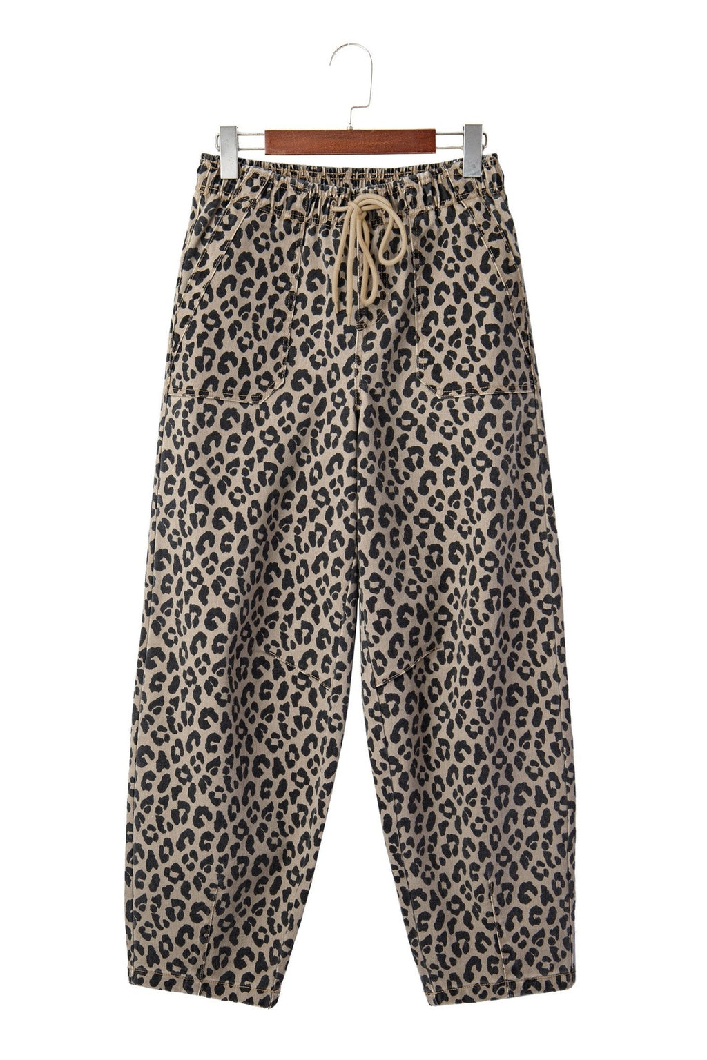 Leopard Denim Drawstring Elastic Waist Loose Pants - Rooted & Reckless Co.