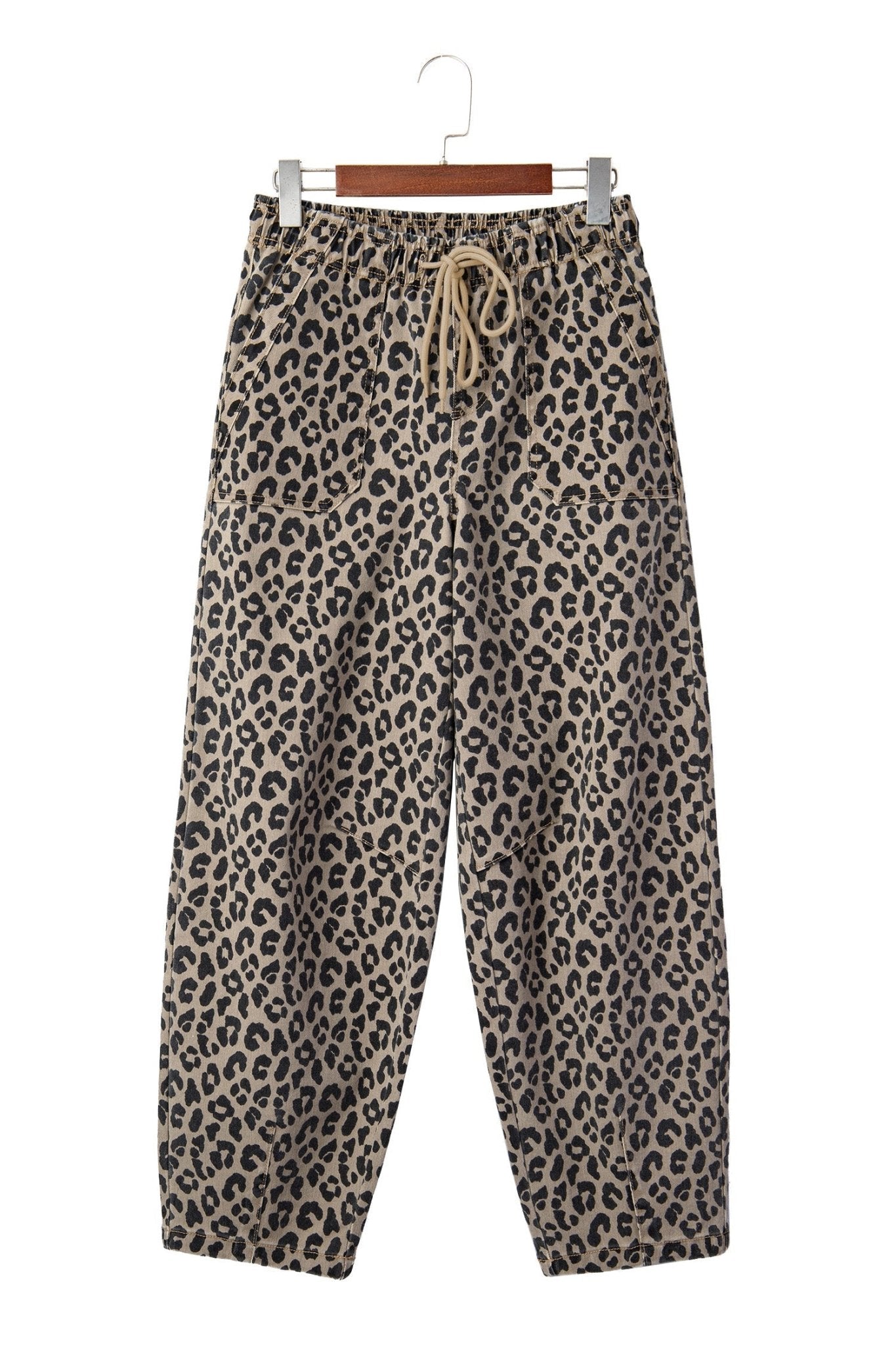 Leopard Denim Drawstring Elastic Waist Loose Pants - Rooted & Reckless Co.