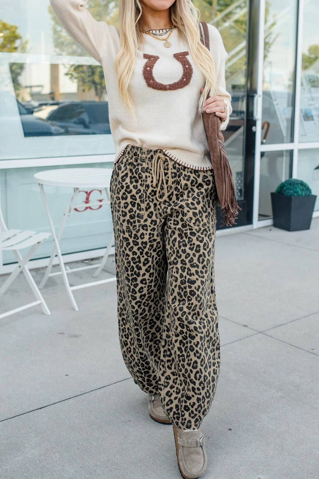 Leopard Denim Drawstring Elastic Waist Loose Pants - Rooted & Reckless Co.