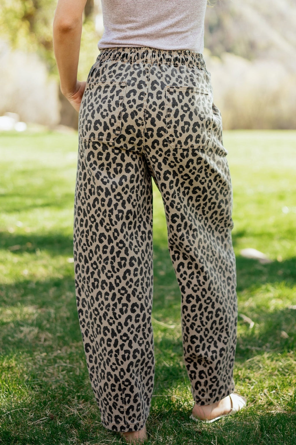 Leopard Denim Drawstring Elastic Waist Loose Pants - Rooted & Reckless Co.