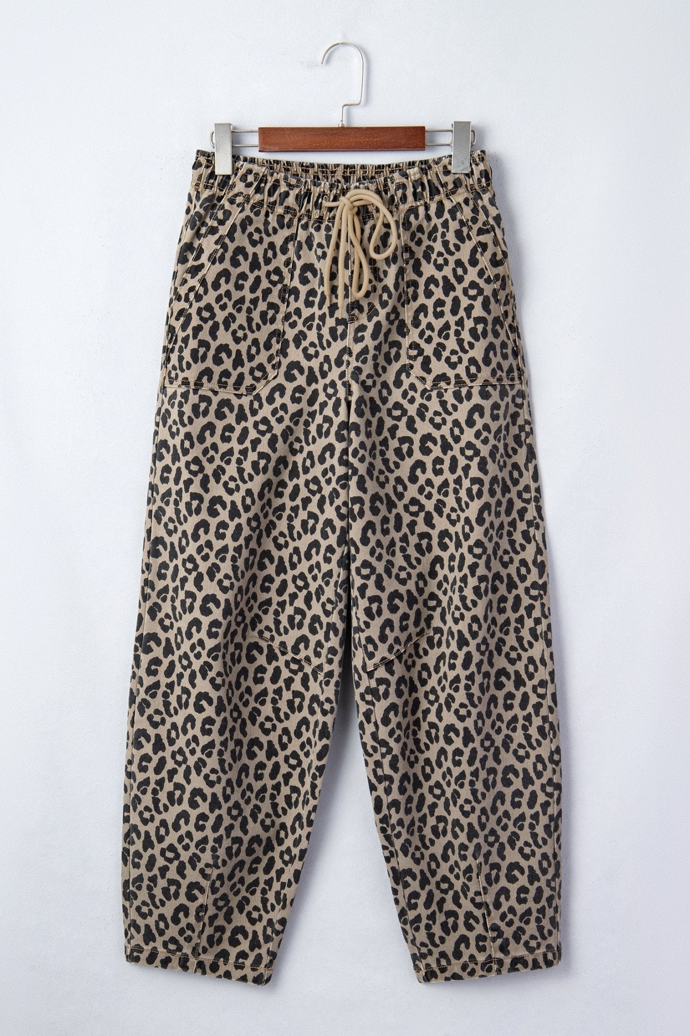Leopard Denim Drawstring Elastic Waist Loose Pants - Rooted & Reckless Co.