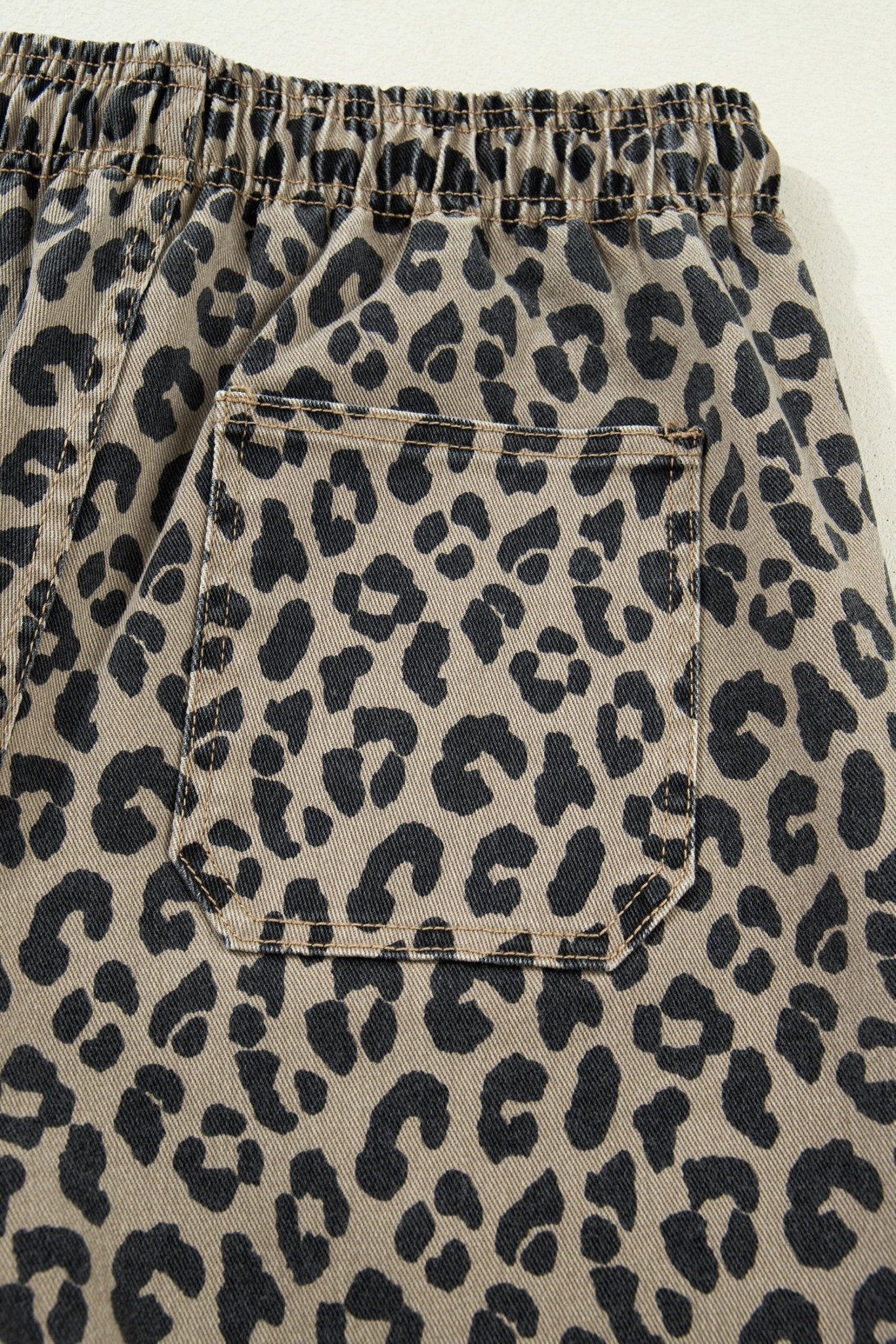Leopard Denim Drawstring Elastic Waist Loose Pants - Rooted & Reckless Co.