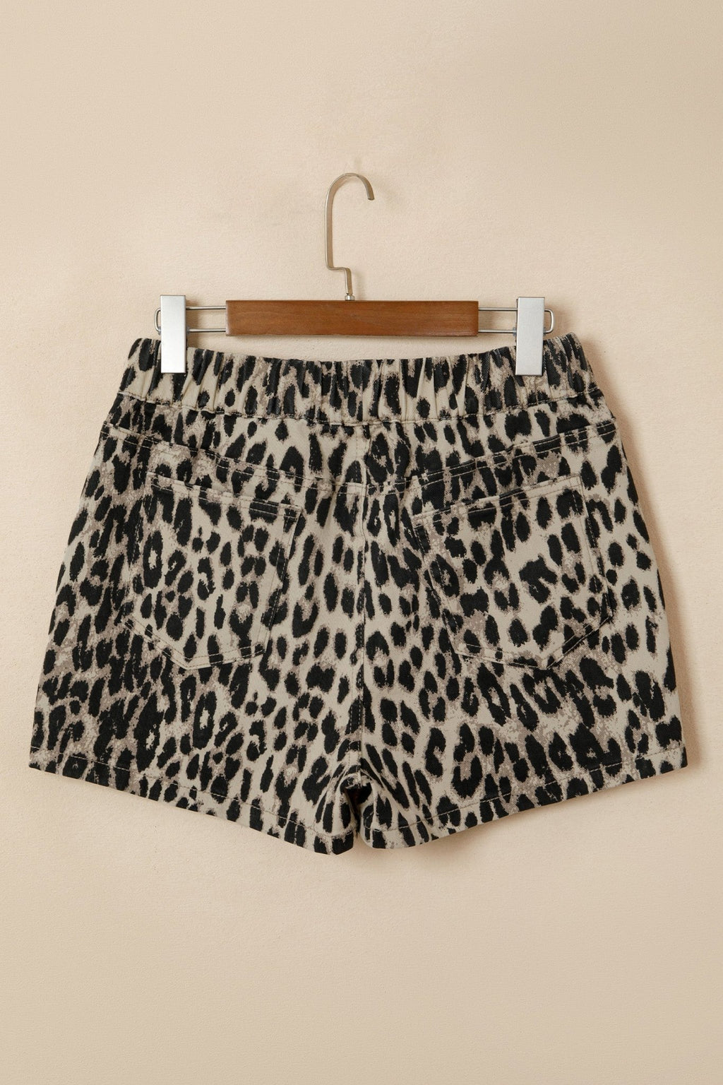 Leopard Denim Drawstring Elastic Waist Shorts - Rooted & Reckless Co.