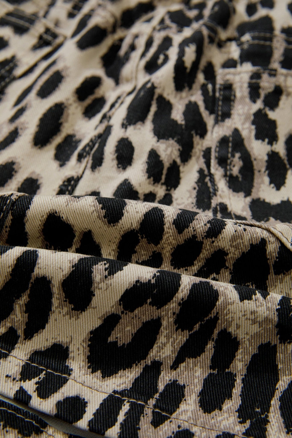 Leopard Denim Drawstring Elastic Waist Shorts - Rooted & Reckless Co.