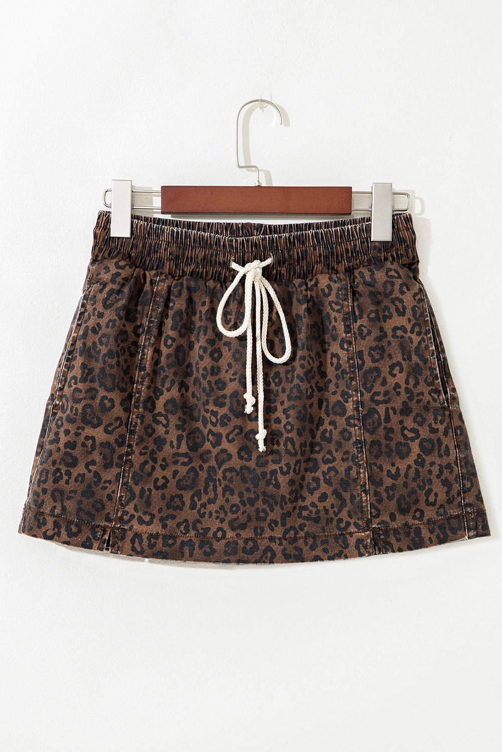 Leopard Denim Drawstring Elastic Waist Skort - Rooted & Reckless Co.