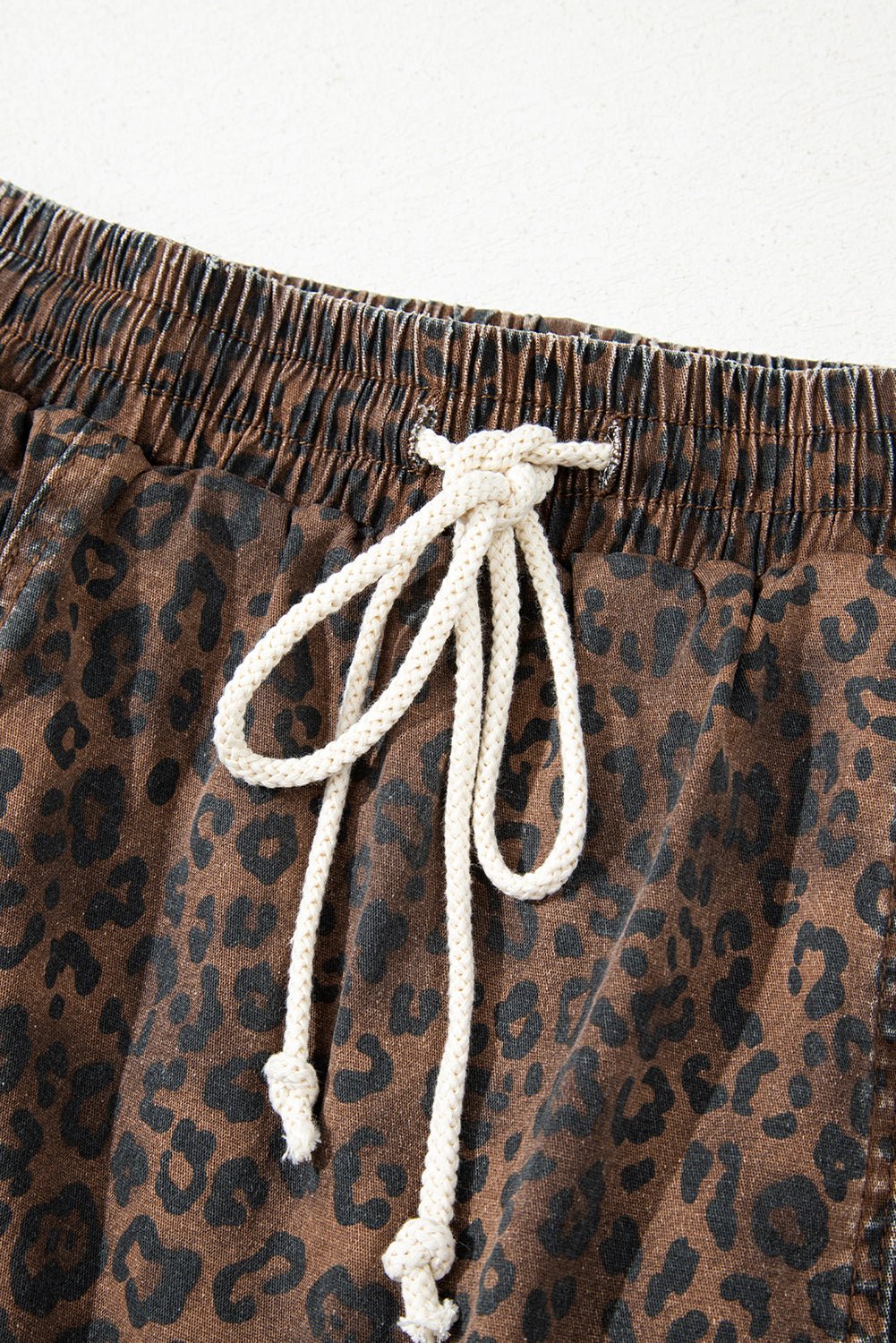 Leopard Denim Drawstring Elastic Waist Skort - Rooted & Reckless Co.