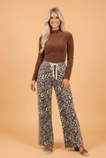 Leopard Denim Drawstring Waist Straight Leg Jeans - Rooted & Reckless Co.