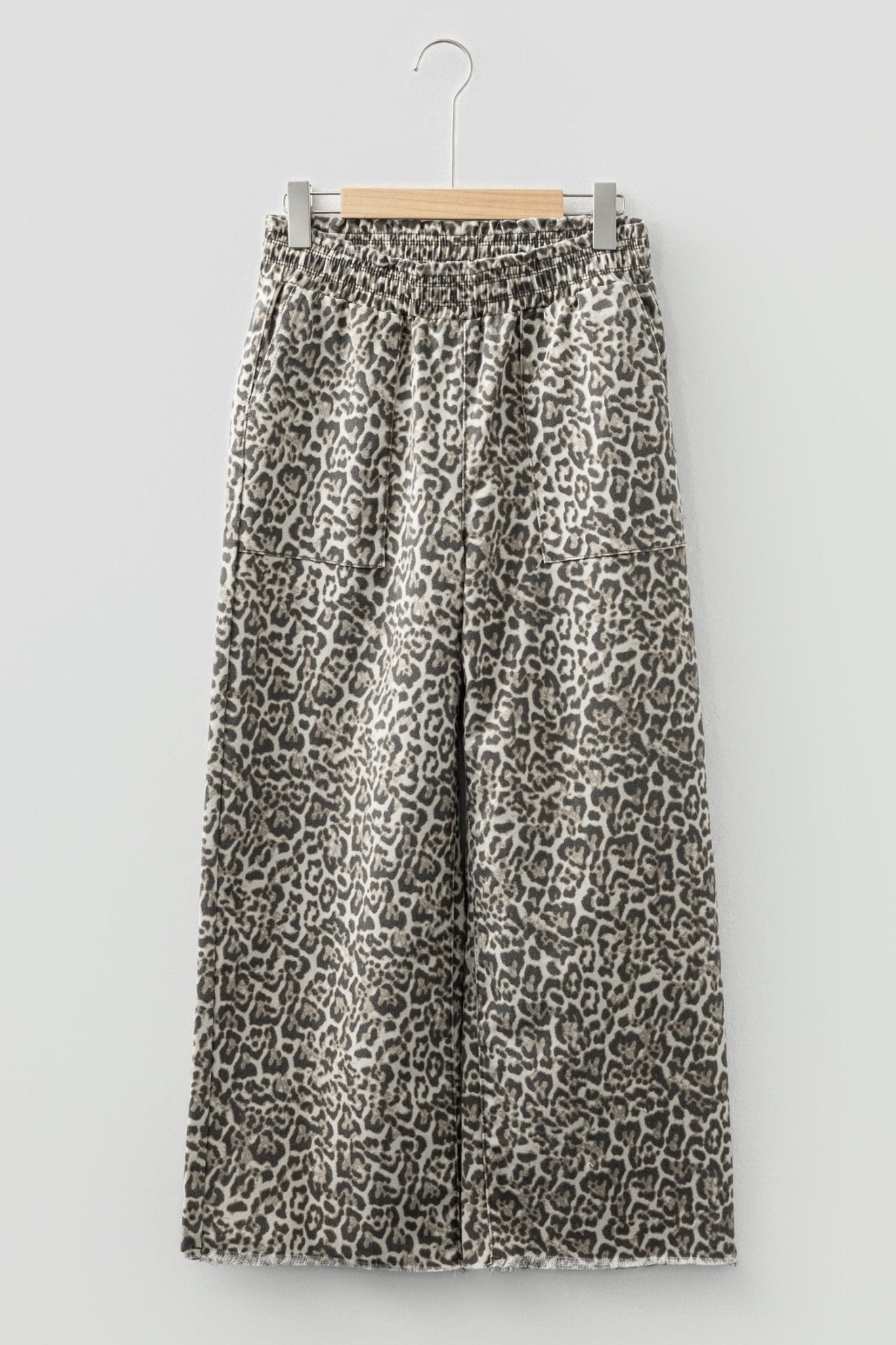 Leopard Denim Raw Hem Elastic Waist Loose Jeans - Rooted & Reckless Co.