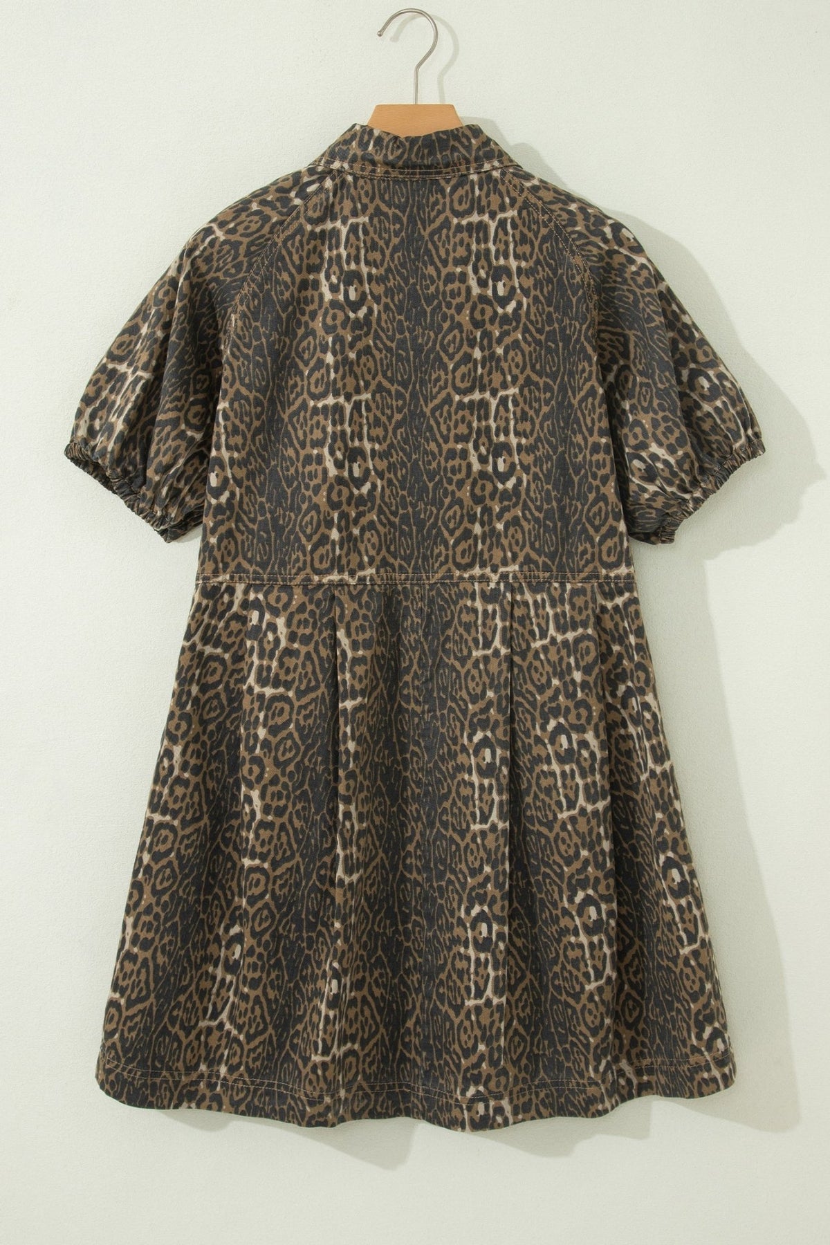 Leopard Denim Short Sleeve Pleated Mini Dress - Rooted & Reckless Co.