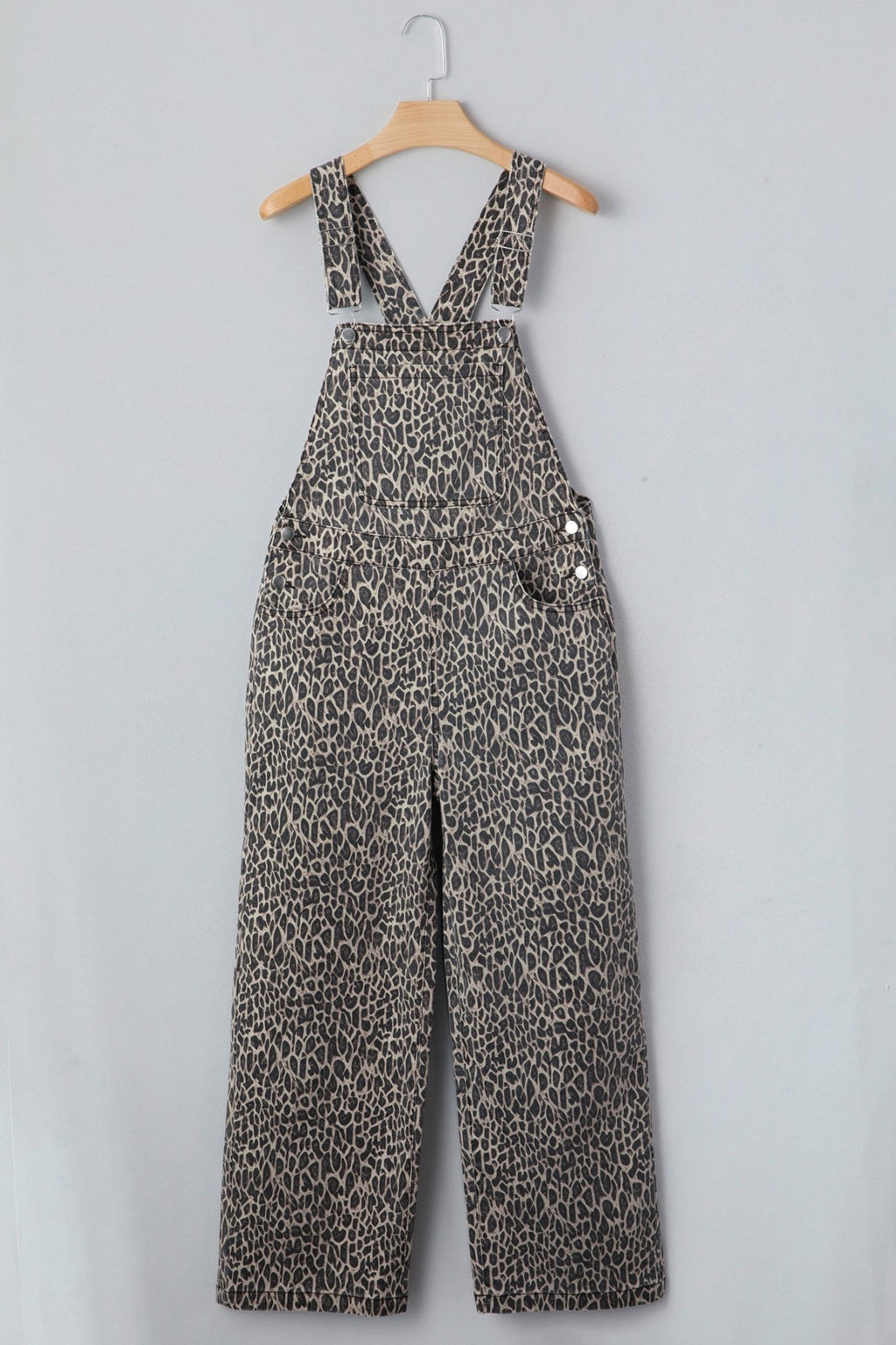 Leopard Denim Straight Leg Overall Jumpsuit - Rooted & Reckless Co.