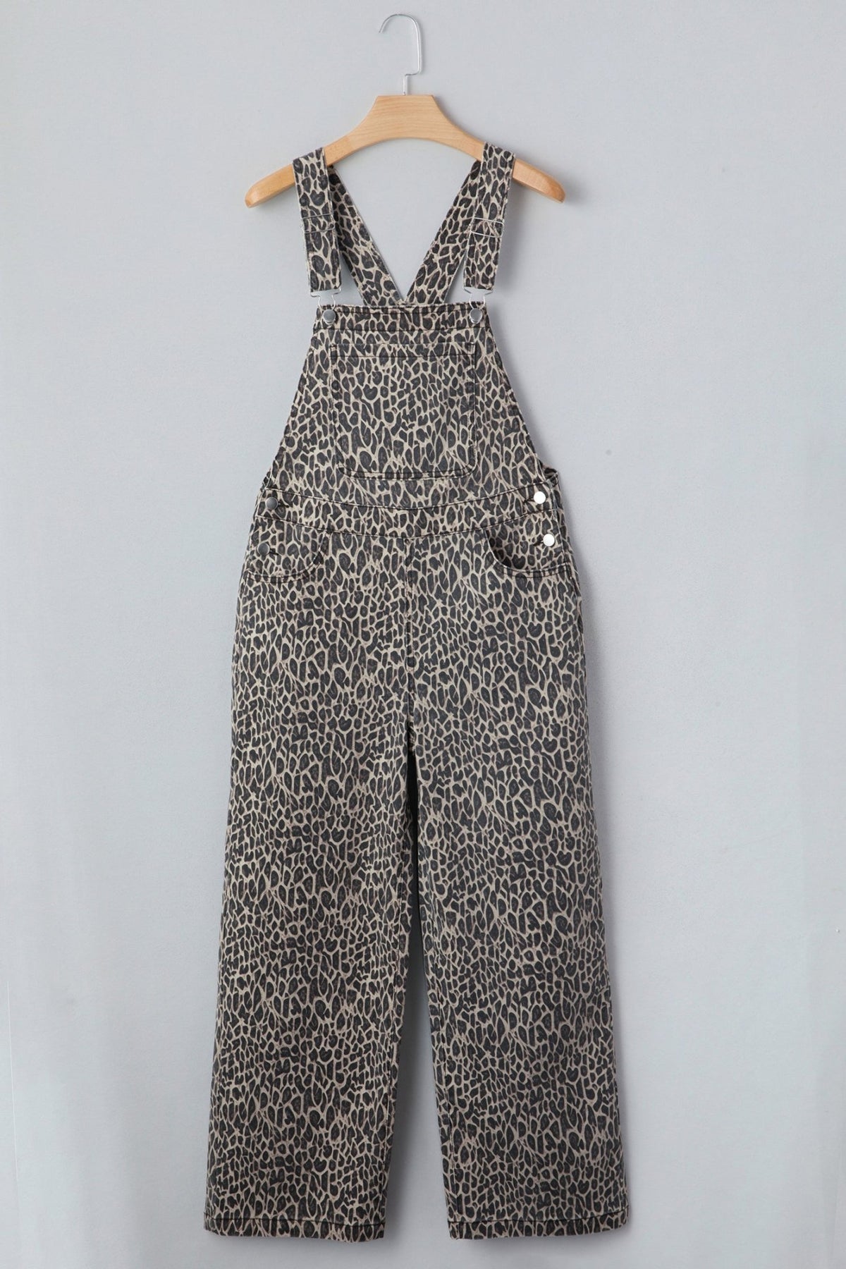 Leopard Denim Straight Leg Overall Jumpsuit - Rooted & Reckless Co.