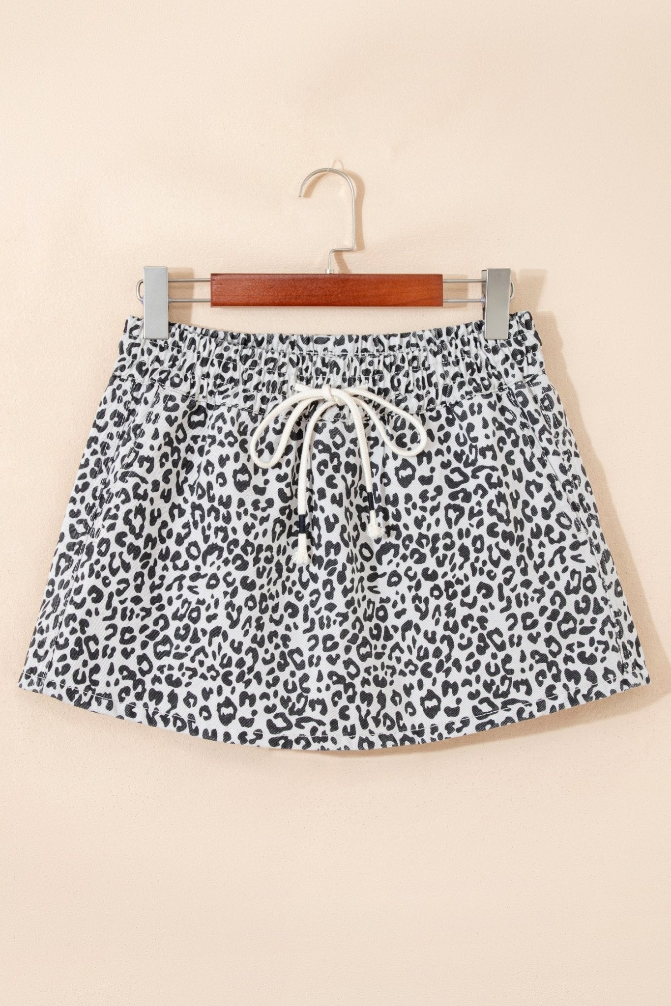 Leopard Denim Tassel Drawstring Skort - Rooted & Reckless Co.