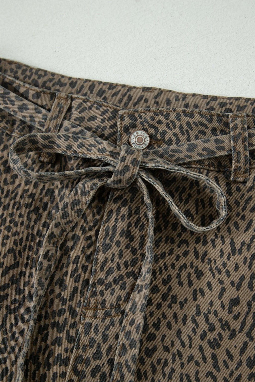 Leopard Denim Tie High Waist Shorts - Rooted & Reckless Co.