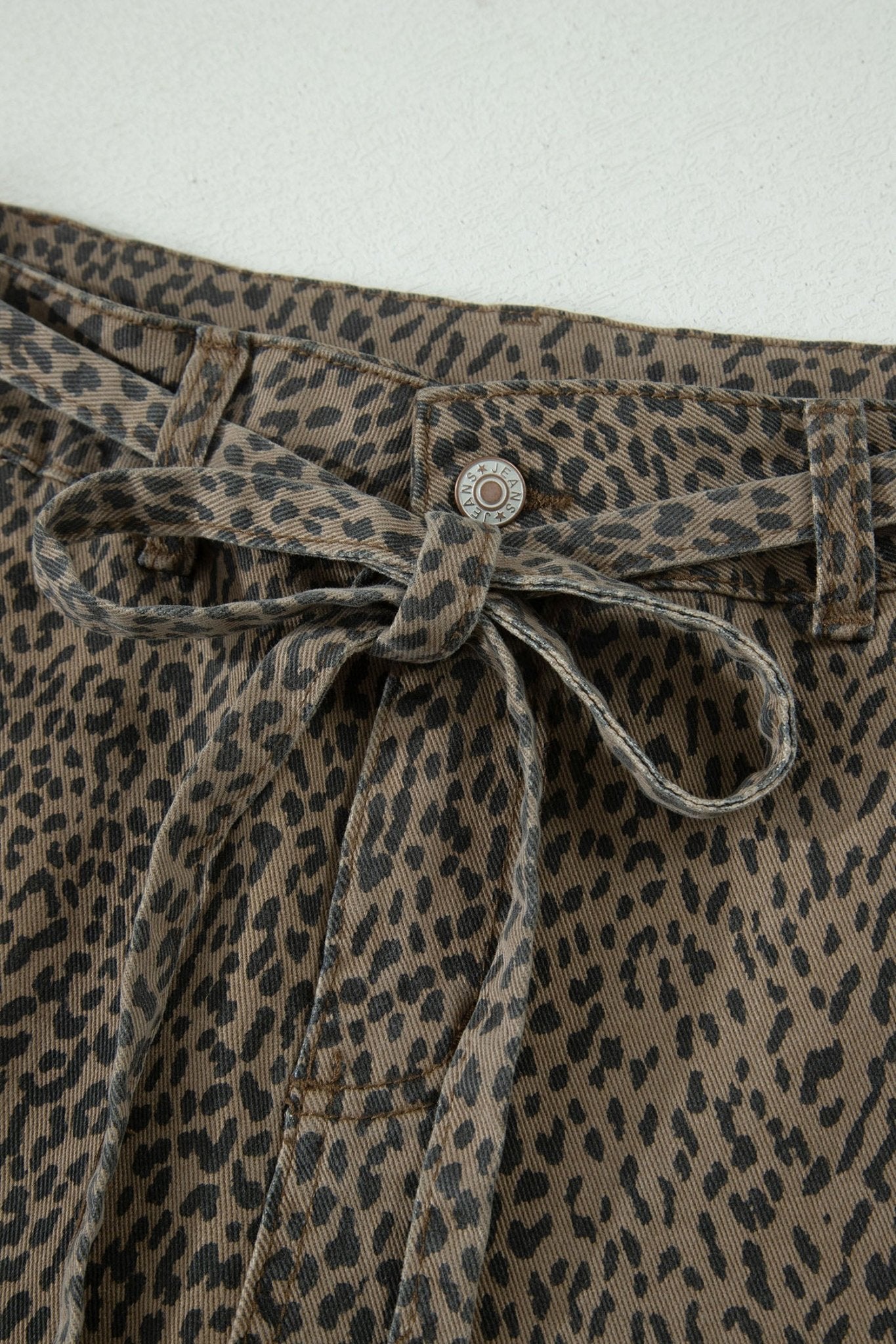 Leopard Denim Tie High Waist Shorts - Rooted & Reckless Co.