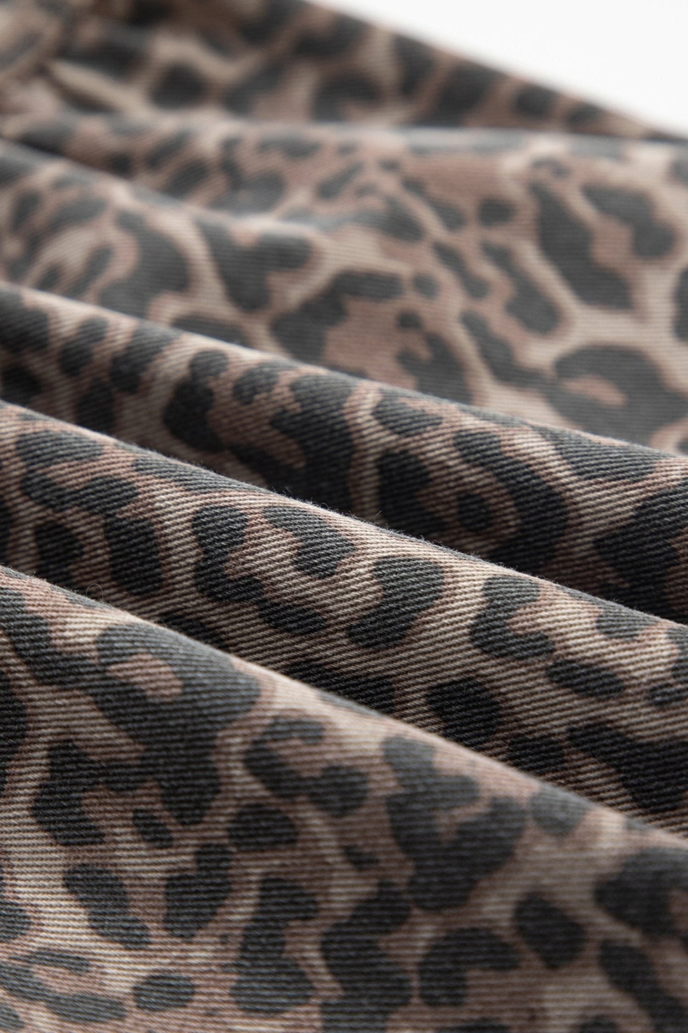 Leopard Denim Tie Neck Puff Sleeve Babydoll Top - Rooted & Reckless Co.
