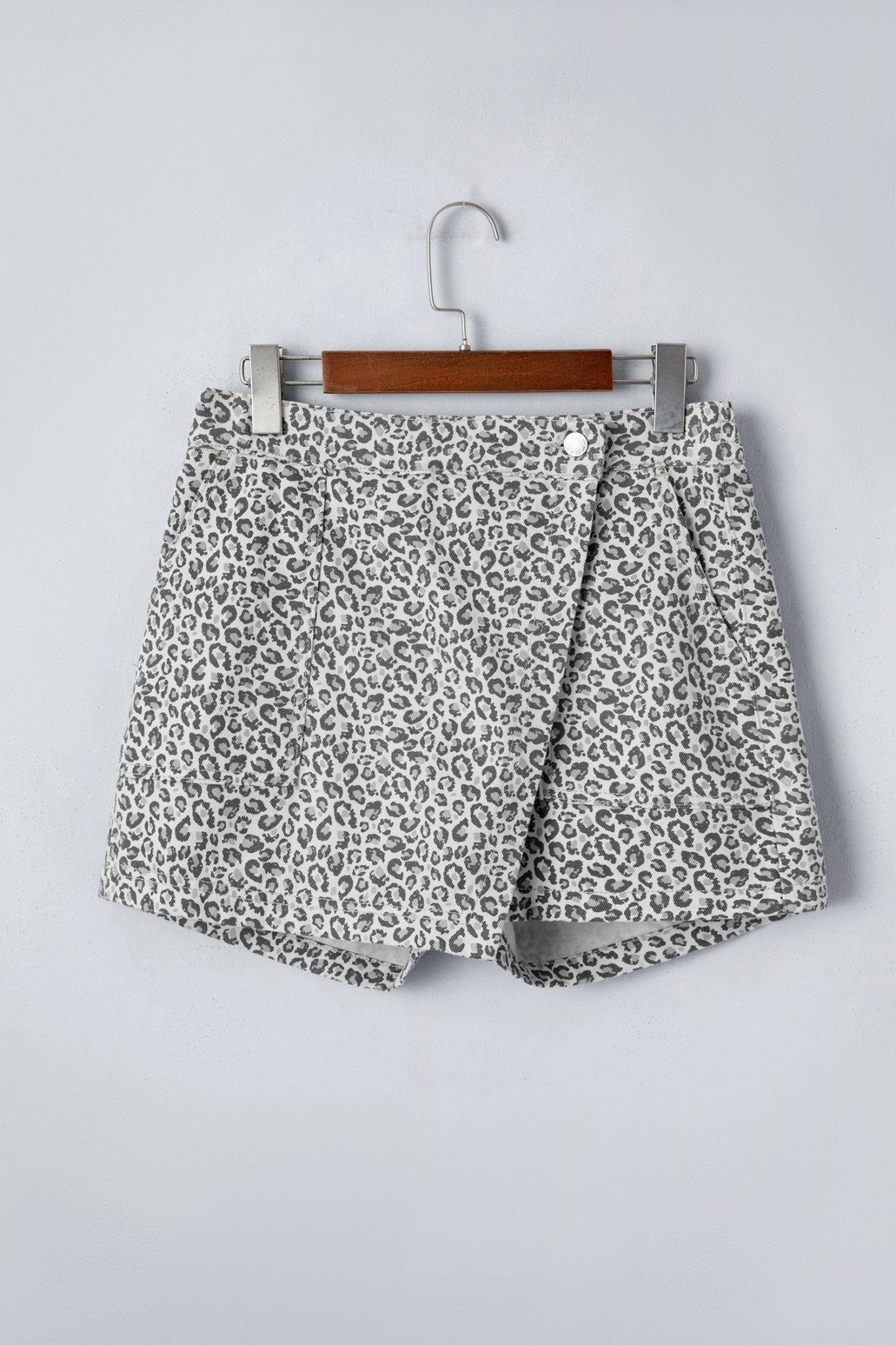 Leopard Denim Wrap Front Shorts - Rooted & Reckless Co.