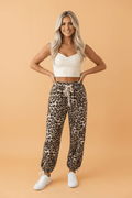 Leopard Drawstring Elastic Waist Pocket Denim Jogger Pants - Rooted & Reckless Co.