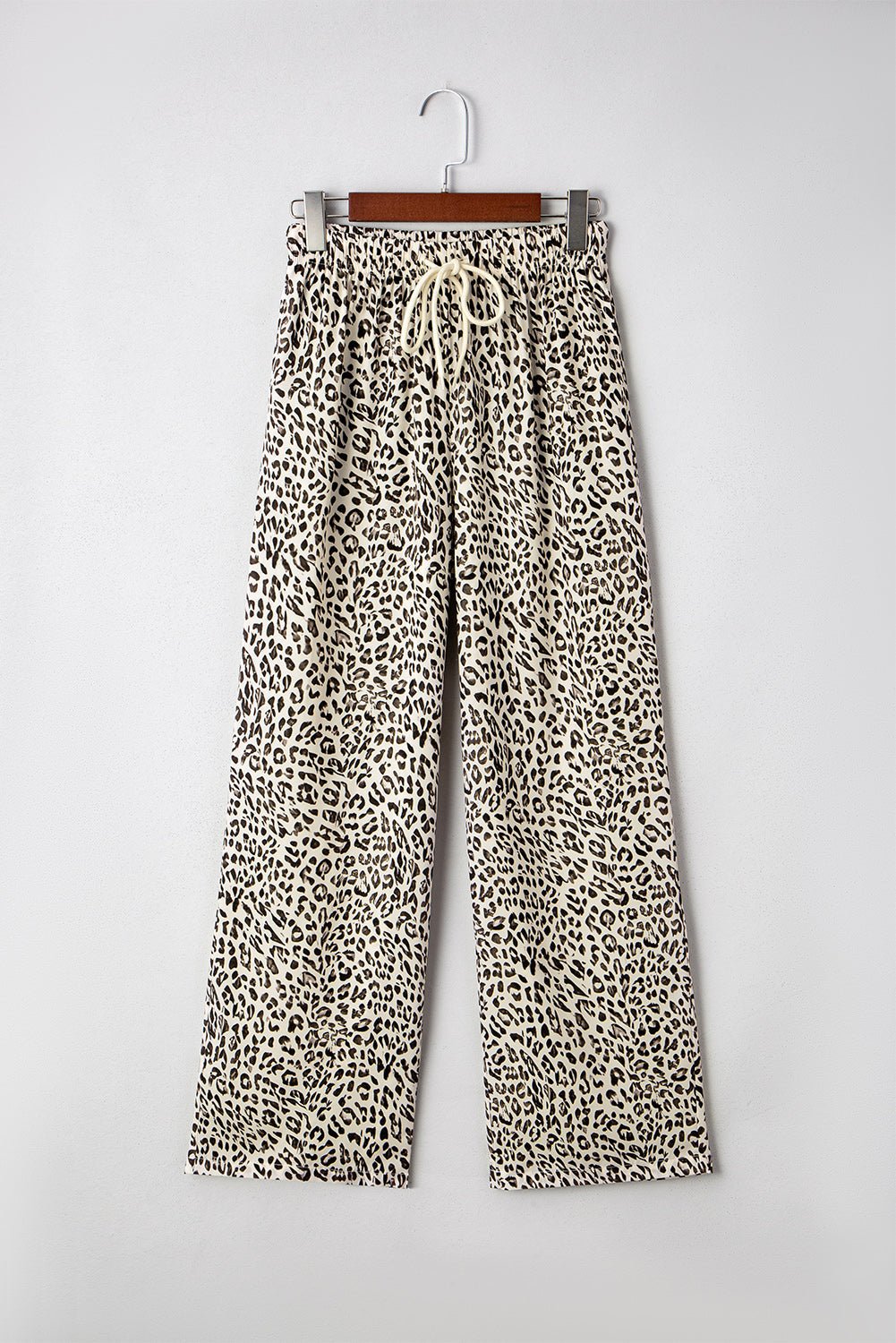 Leopard Drawstring Elastic Waist Straight Leg Pants - Rooted & Reckless Co.