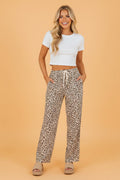 Leopard Drawstring Elastic Waist Straight Leg Pants - Rooted & Reckless Co.
