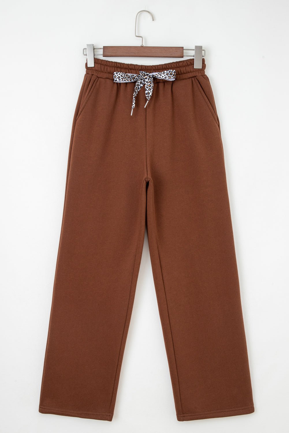 Leopard Drawstring Fleece Lined Elastic Waist Pants - Rooted & Reckless Co.