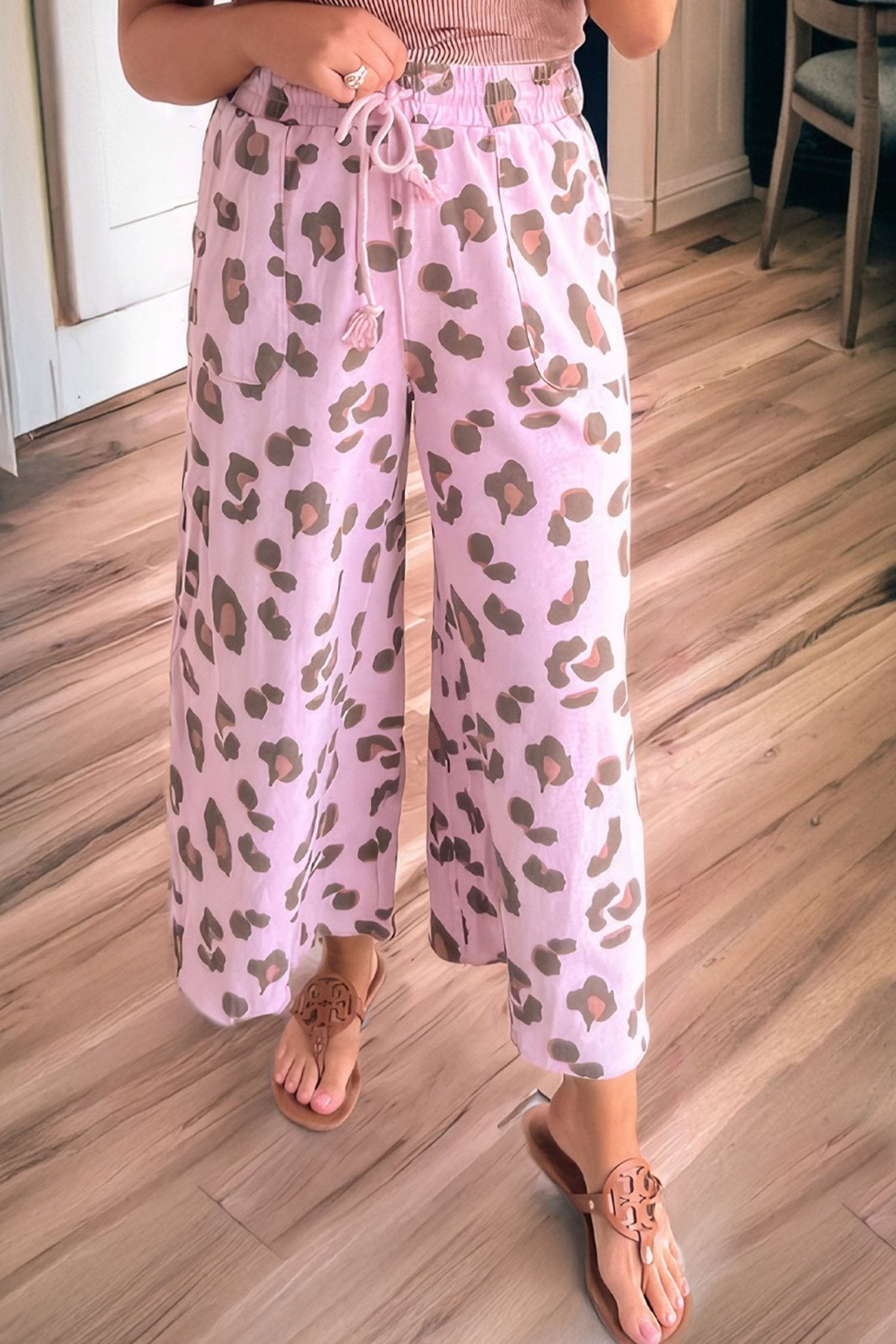 Leopard Drawstring High Waist Pocketed Pants - Rooted & Reckless Co.