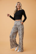 Leopard Elastic Waist Raw Hem Wide Leg Pants - Rooted & Reckless Co.