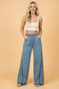 Leopard Exposed Seam Wide Leg Drawstring Jeans - Rooted & Reckless Co.