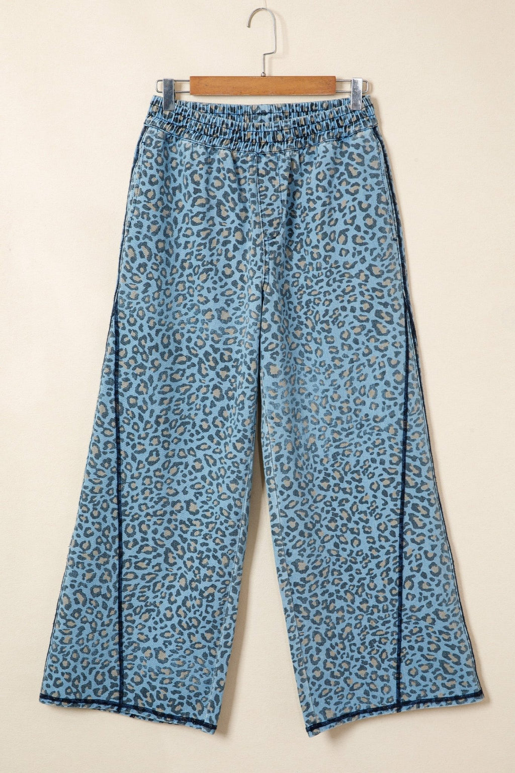 Leopard Exposed Seam Wide Leg Drawstring Jeans - Rooted & Reckless Co.