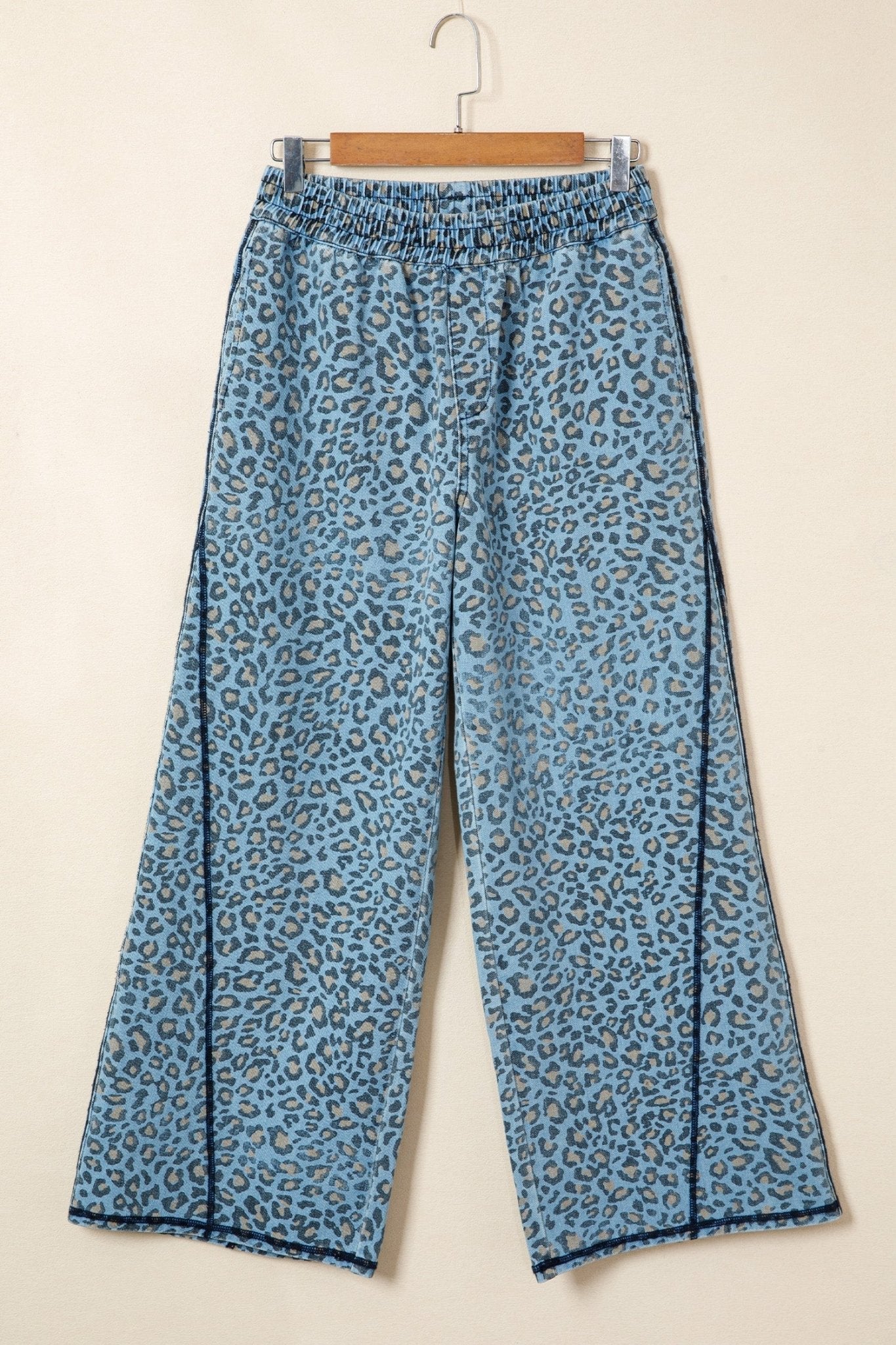 Leopard Exposed Seam Wide Leg Drawstring Jeans - Rooted & Reckless Co.