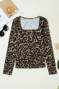 Leopard & Floral Square Neck Long Sleeve T-Shirt - Rooted & Reckless Co.