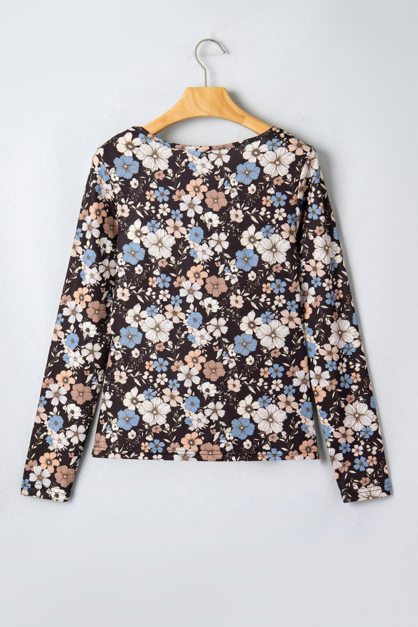 Leopard & Floral Square Neck Long Sleeve T-Shirt - Rooted & Reckless Co.