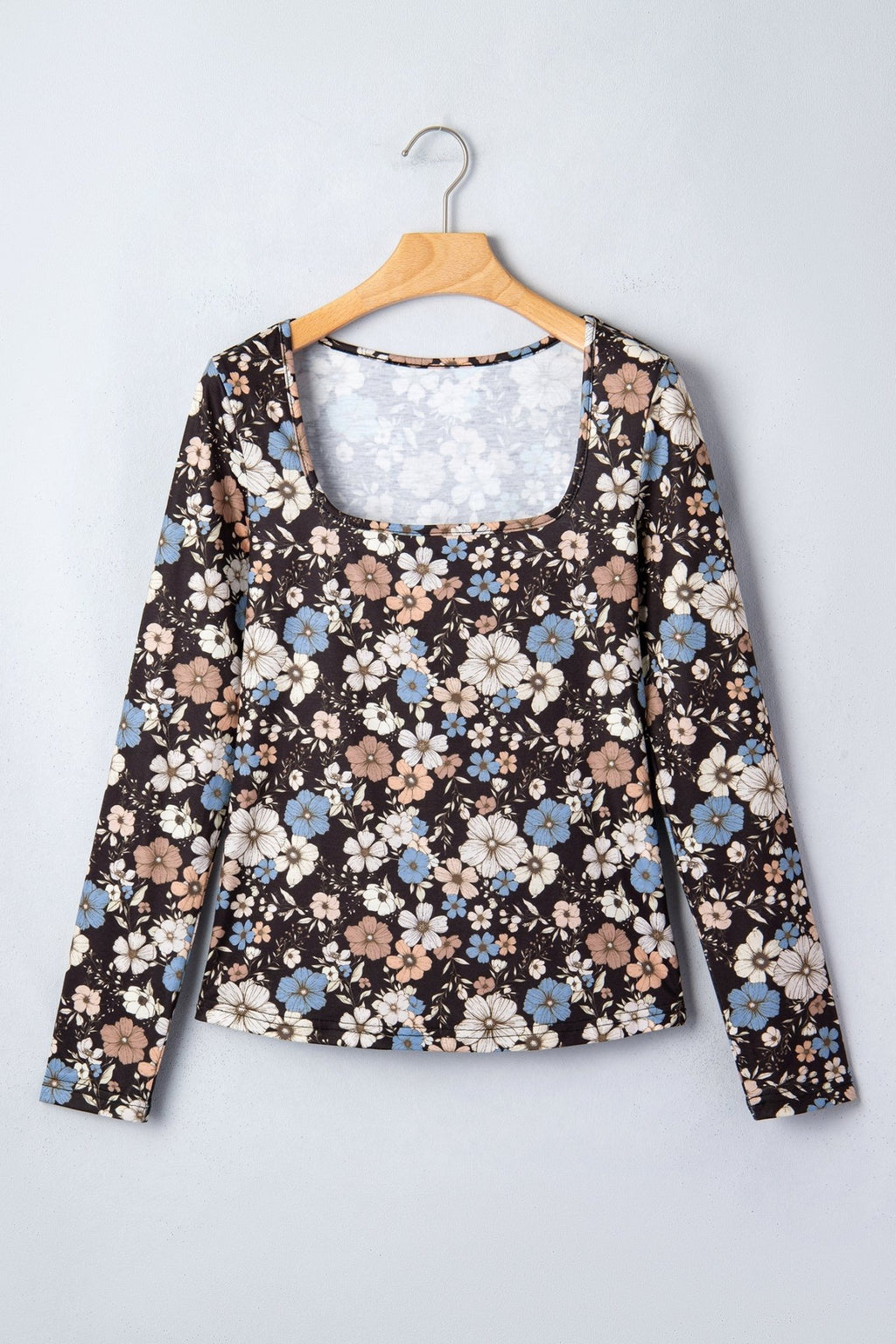Leopard & Floral Square Neck Long Sleeve T-Shirt - Rooted & Reckless Co.