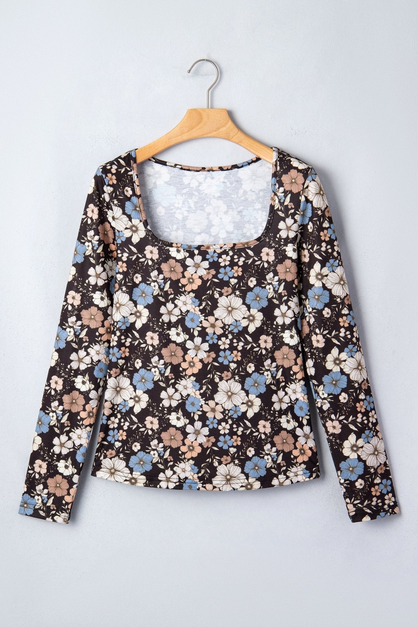 Leopard & Floral Square Neck Long Sleeve T-Shirt - Rooted & Reckless Co.