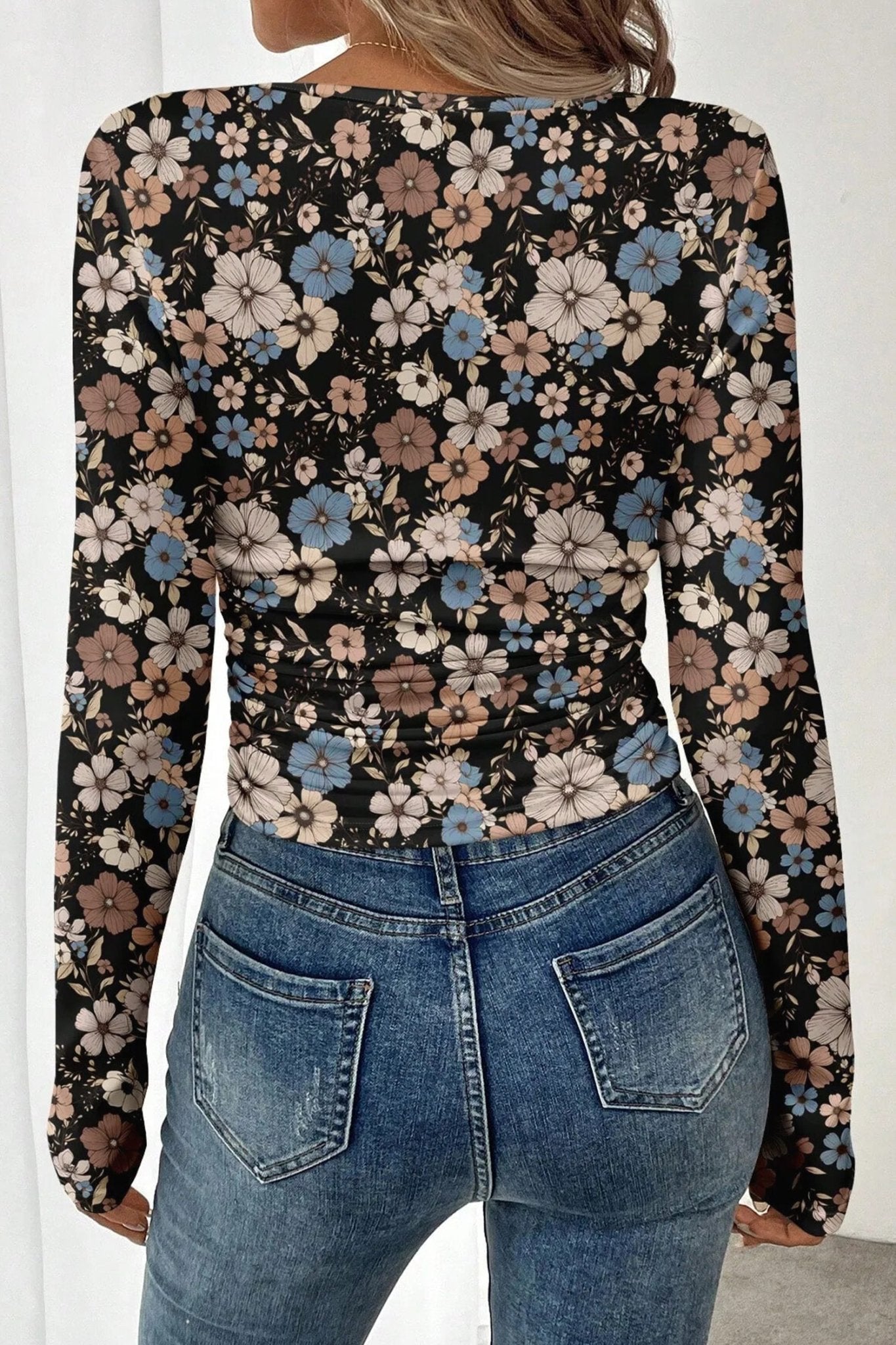 Leopard & Floral Square Neck Long Sleeve T-Shirt - Rooted & Reckless Co.